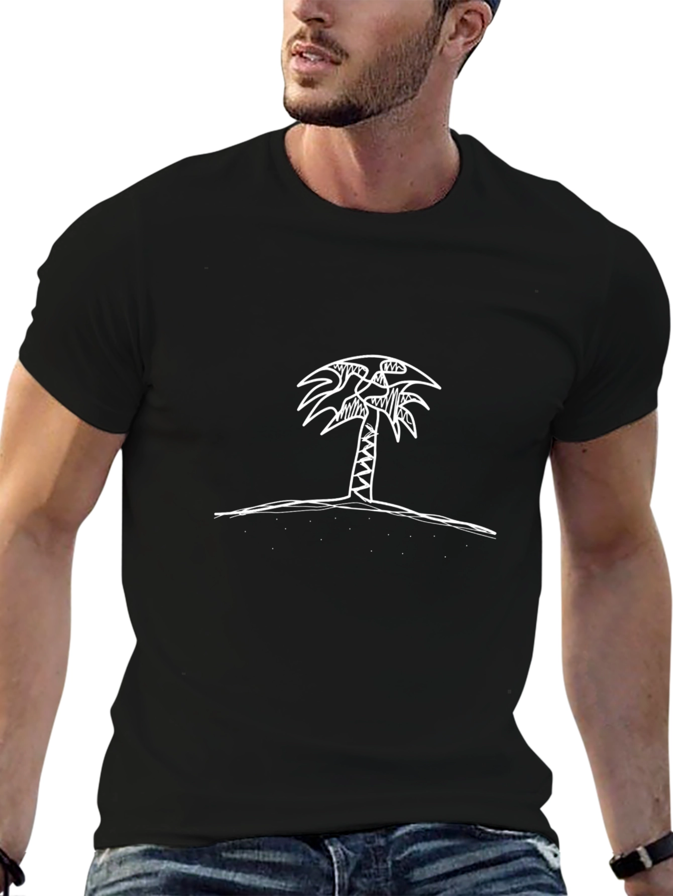 Palm Tree Sketch Black T-Shirt - Tropical Vibes