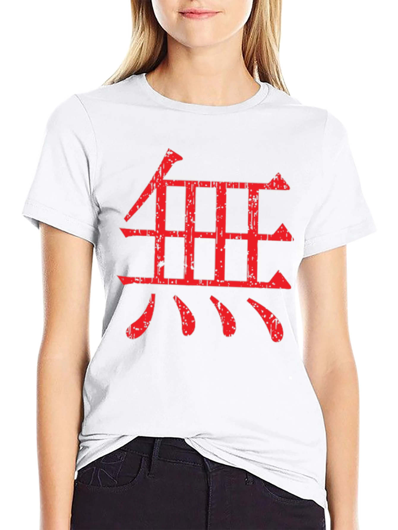 Red Kanji Symbol Graphic Black T-Shirt
