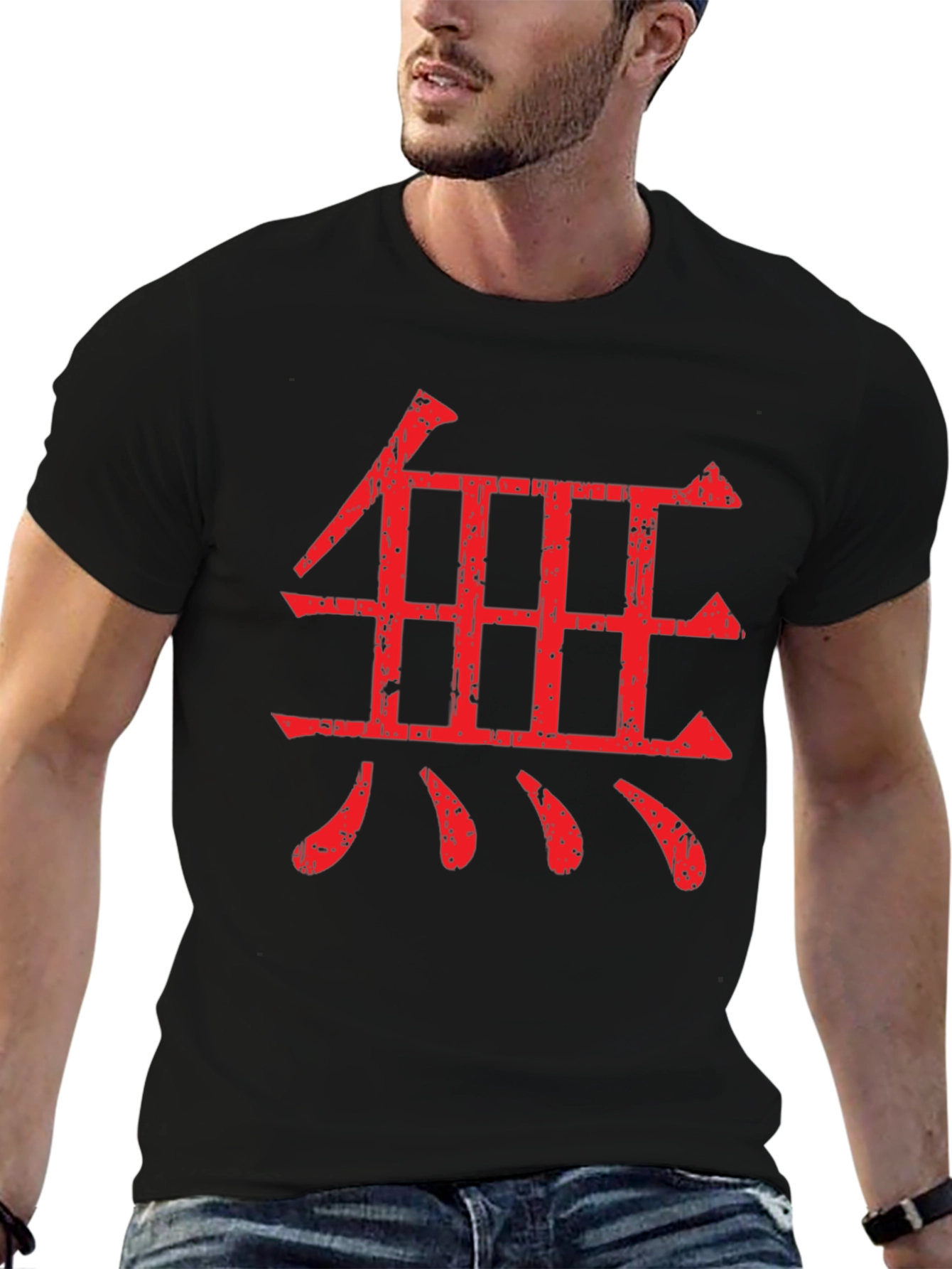 Red Kanji Symbol Graphic Black T-Shirt