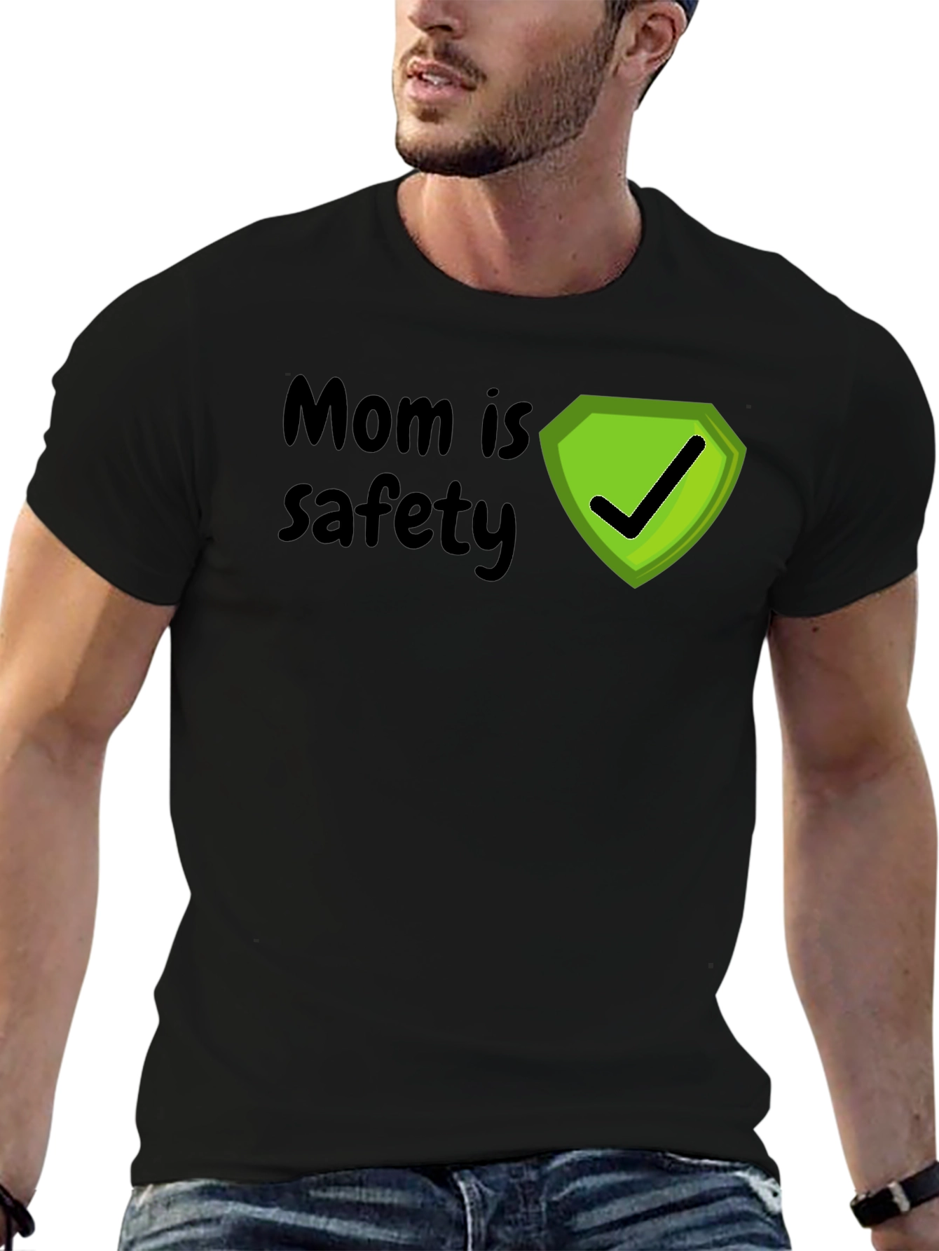 Mom is Safety Superhero T-Shirt - Black Cotton Tee