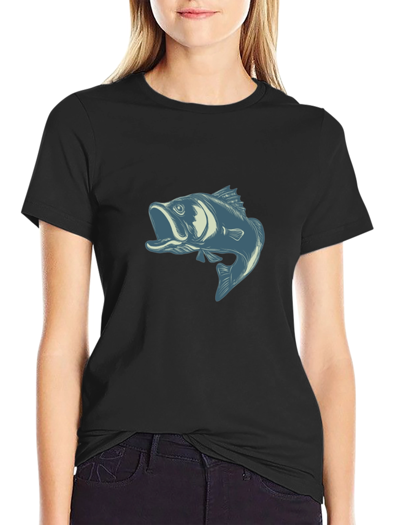Mens Black T-Shirt with Angler Fish Graphic