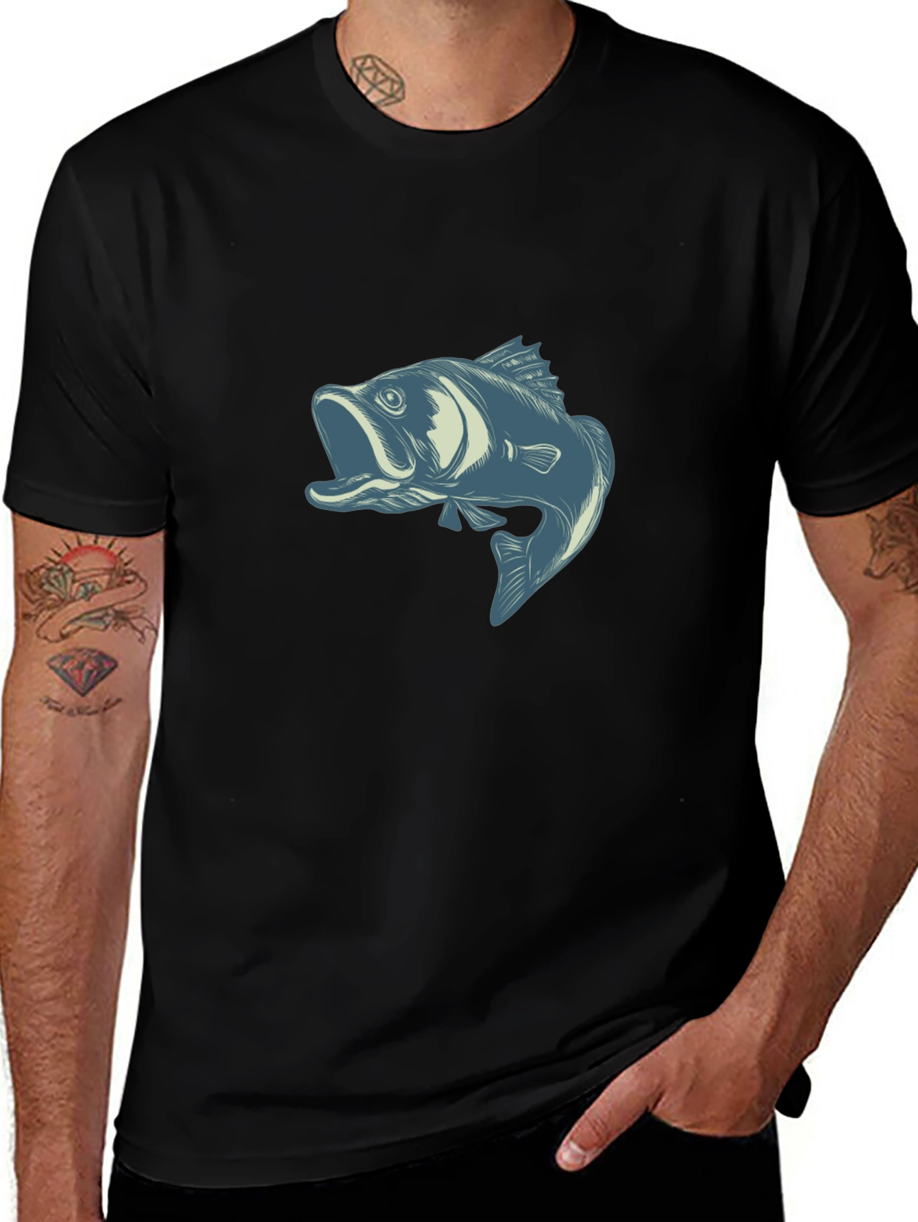 Mens Black T-Shirt with Angler Fish Graphic