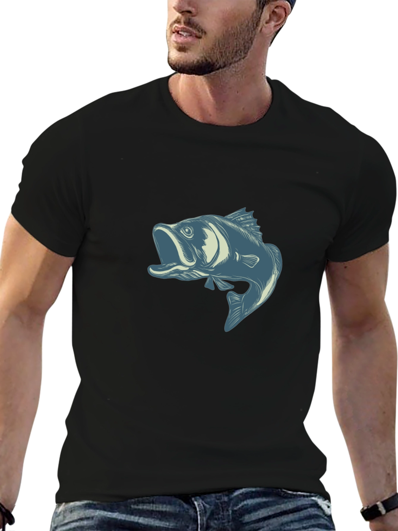 Mens Black T-Shirt with Angler Fish Graphic