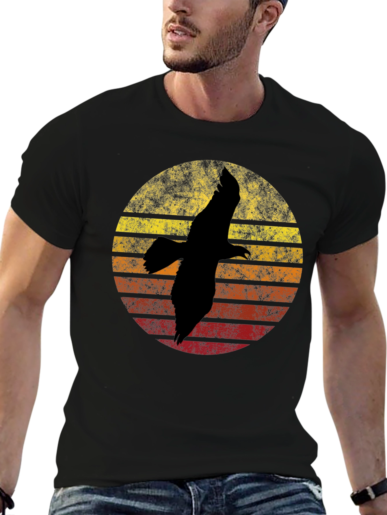 Retro Sunset Eagle Graphic T-Shirt