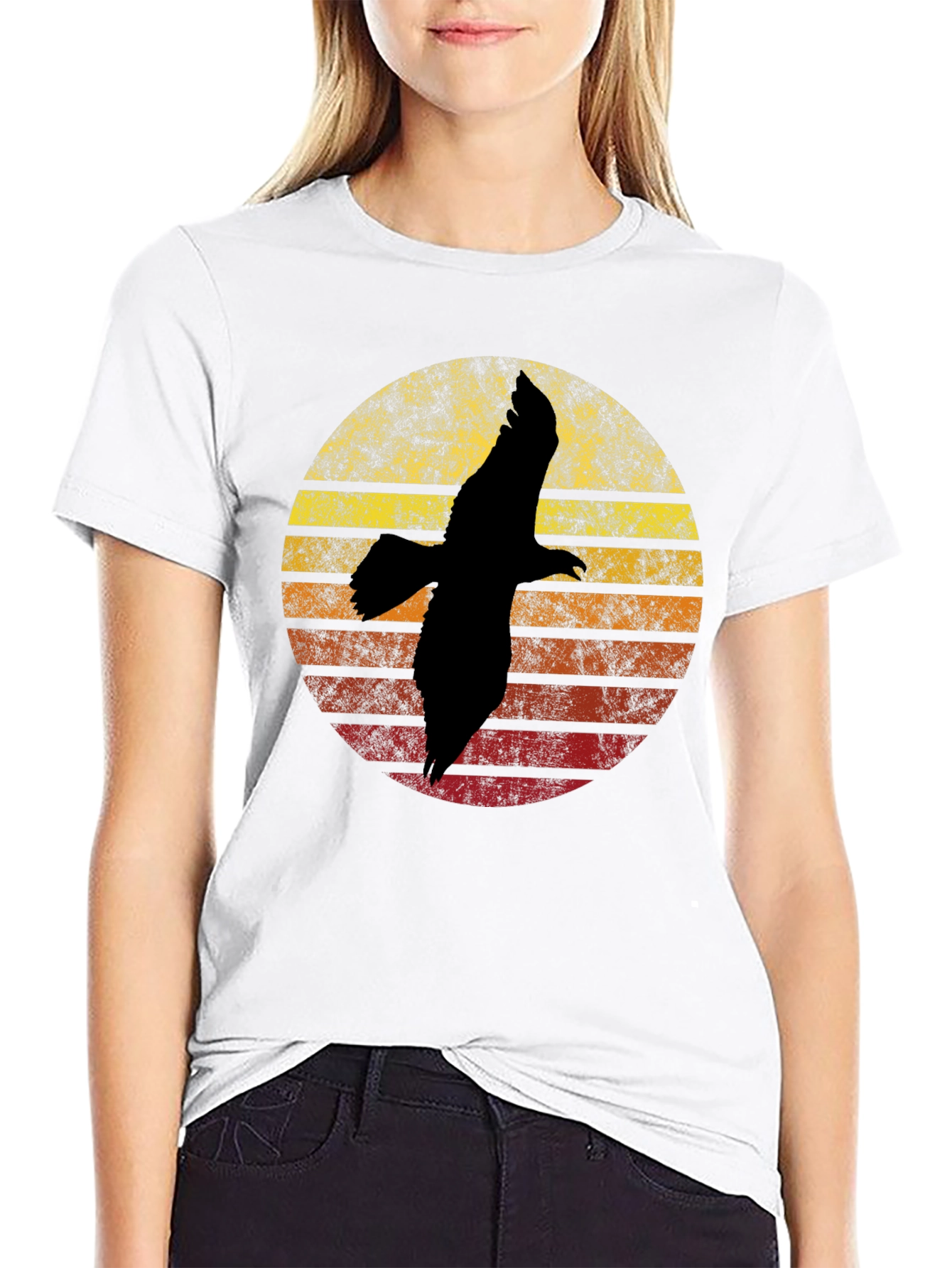 Retro Sunset Eagle Graphic T-Shirt