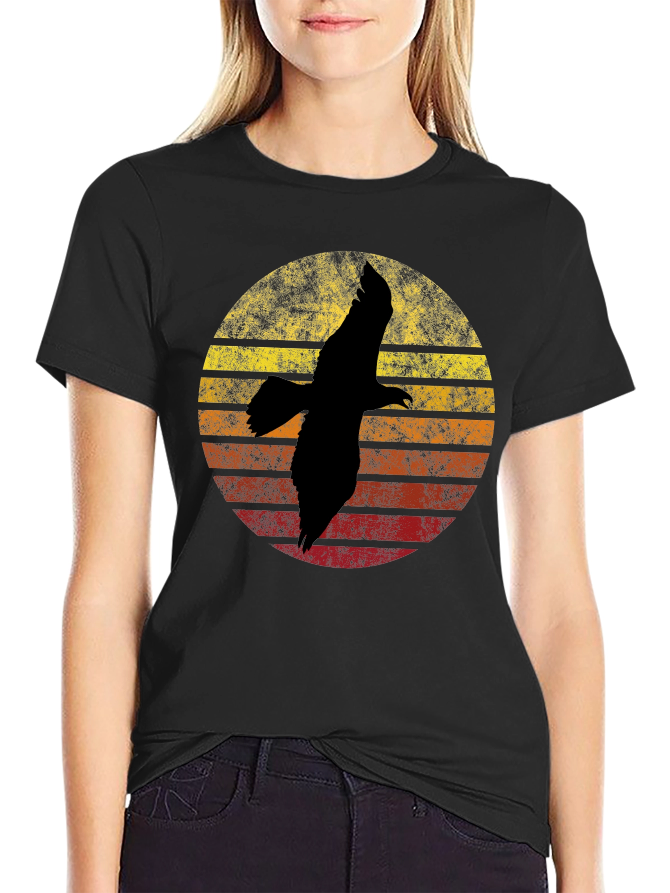 Retro Sunset Eagle Graphic T-Shirt