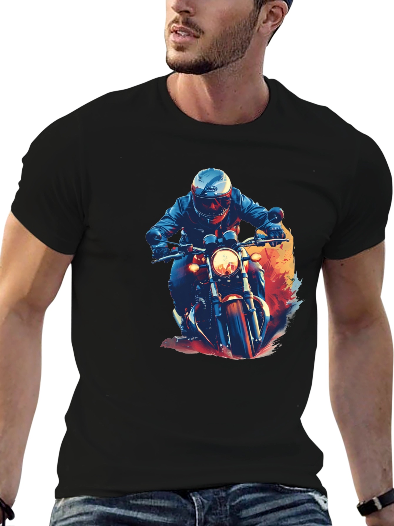 Motorcycle Rider Graphic Black T-Shirt