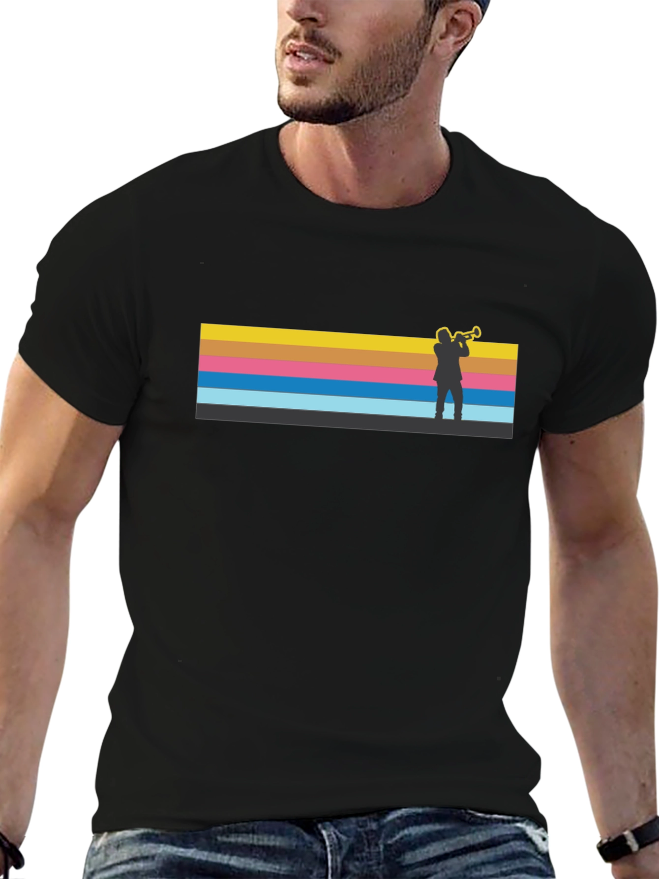 Jazz Trumpet Retro Style Black T-Shirt