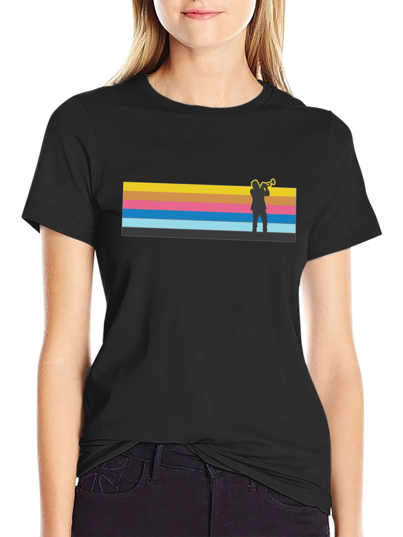 Jazz Trumpet Retro Style Black T-Shirt