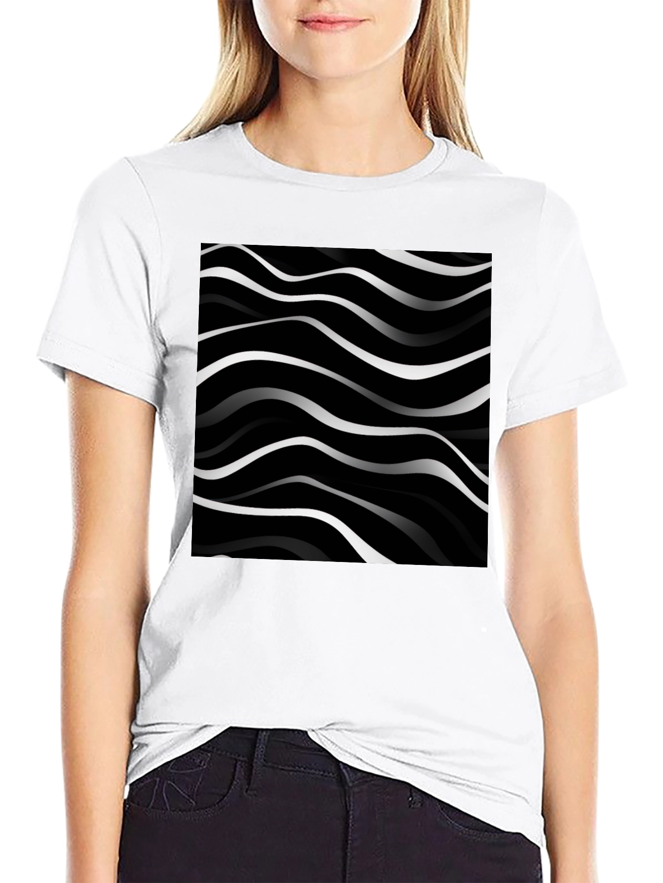 Abstract Wave Pattern Black T-Shirt