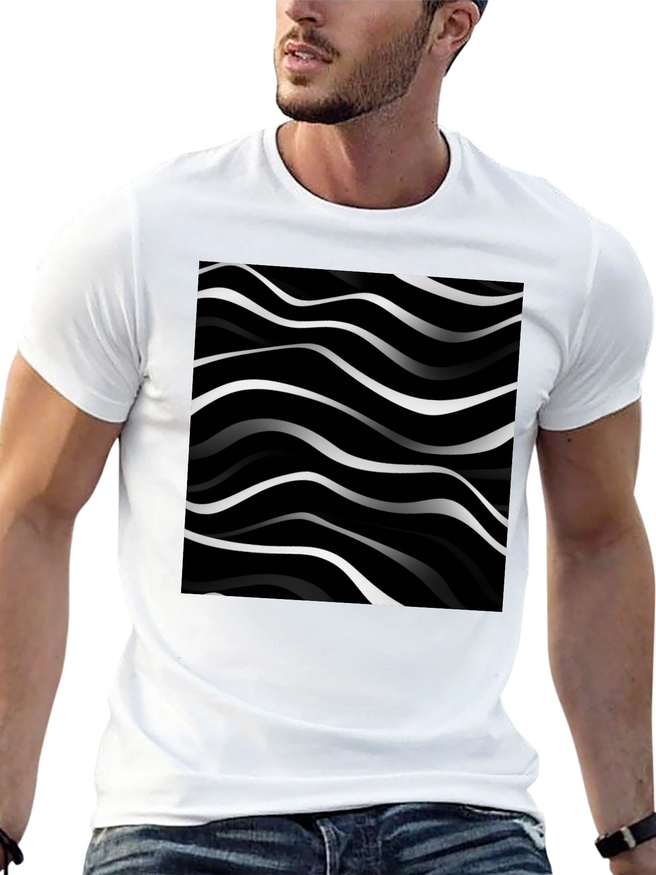 Abstract Wave Pattern Black T-Shirt