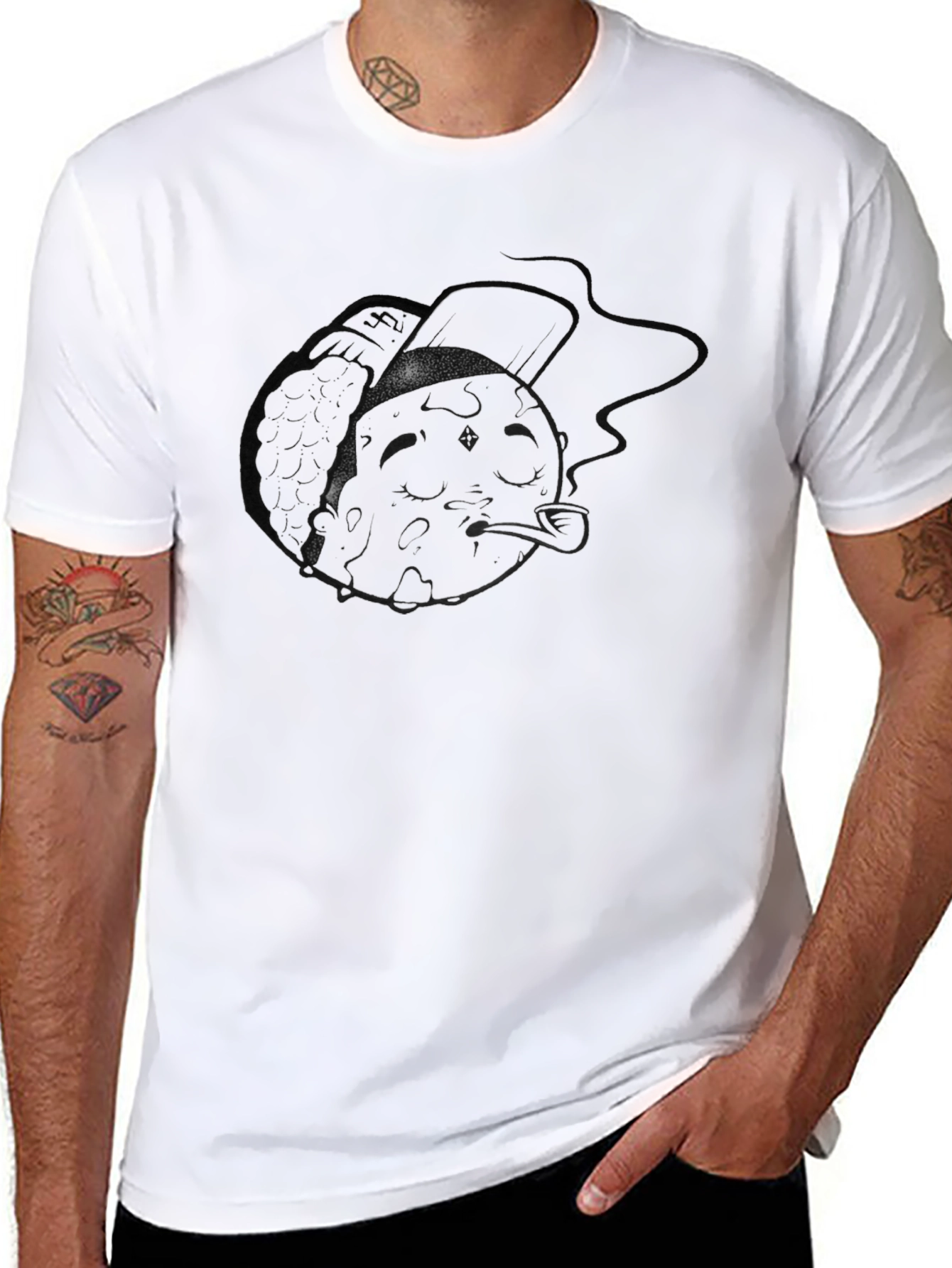 Mens Black Graphic T-Shirt - Moon Smoker Design