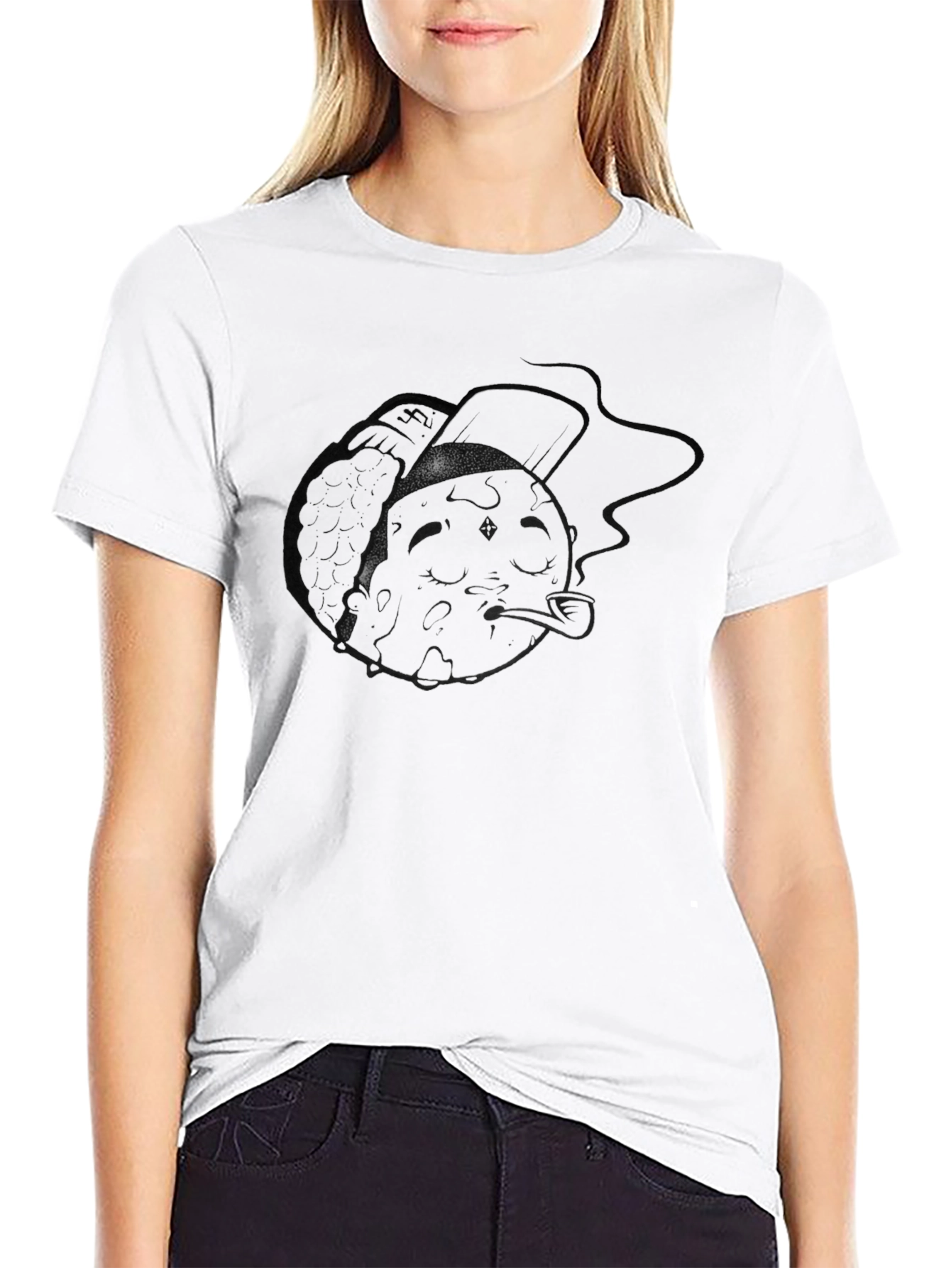 Mens Black Graphic T-Shirt - Moon Smoker Design