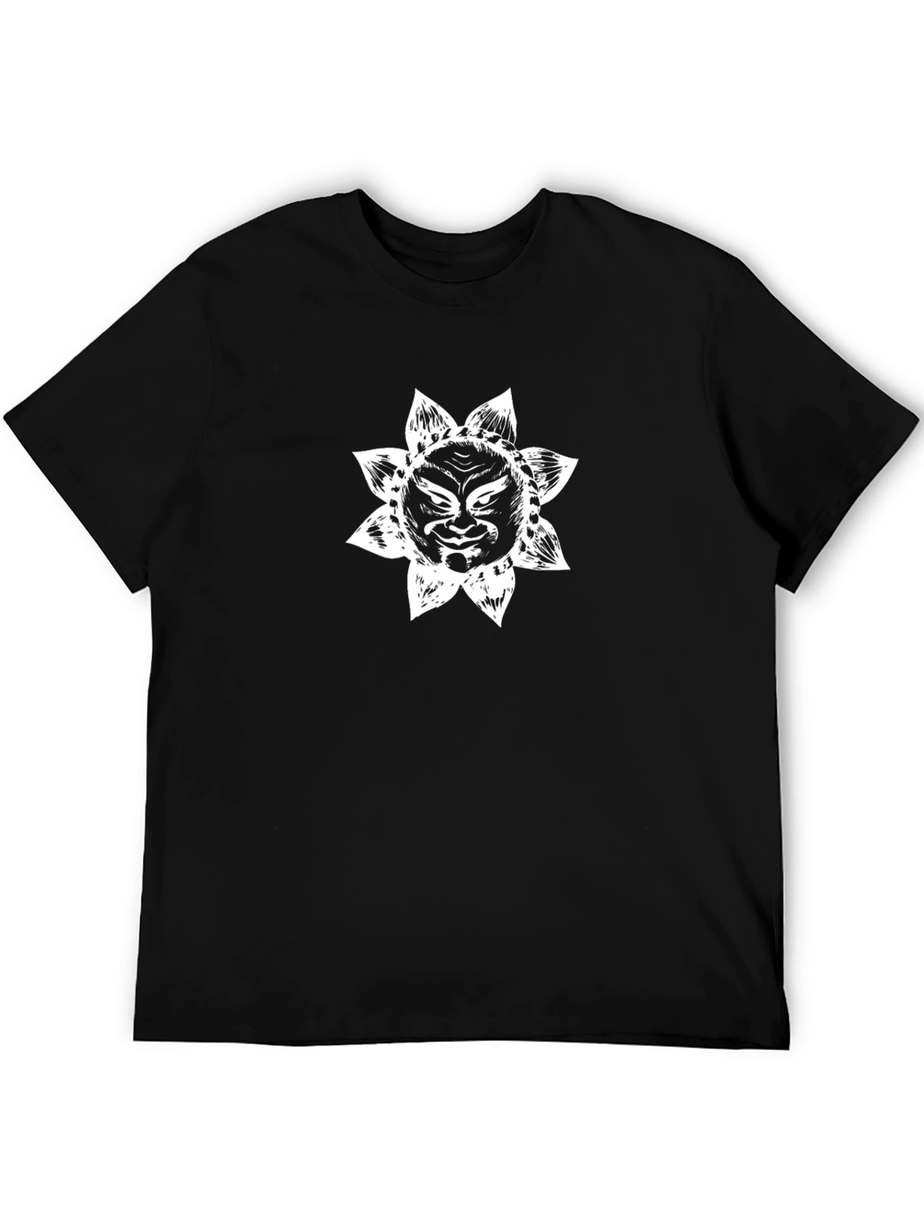 Black T-Shirt with Sun Face Graphic