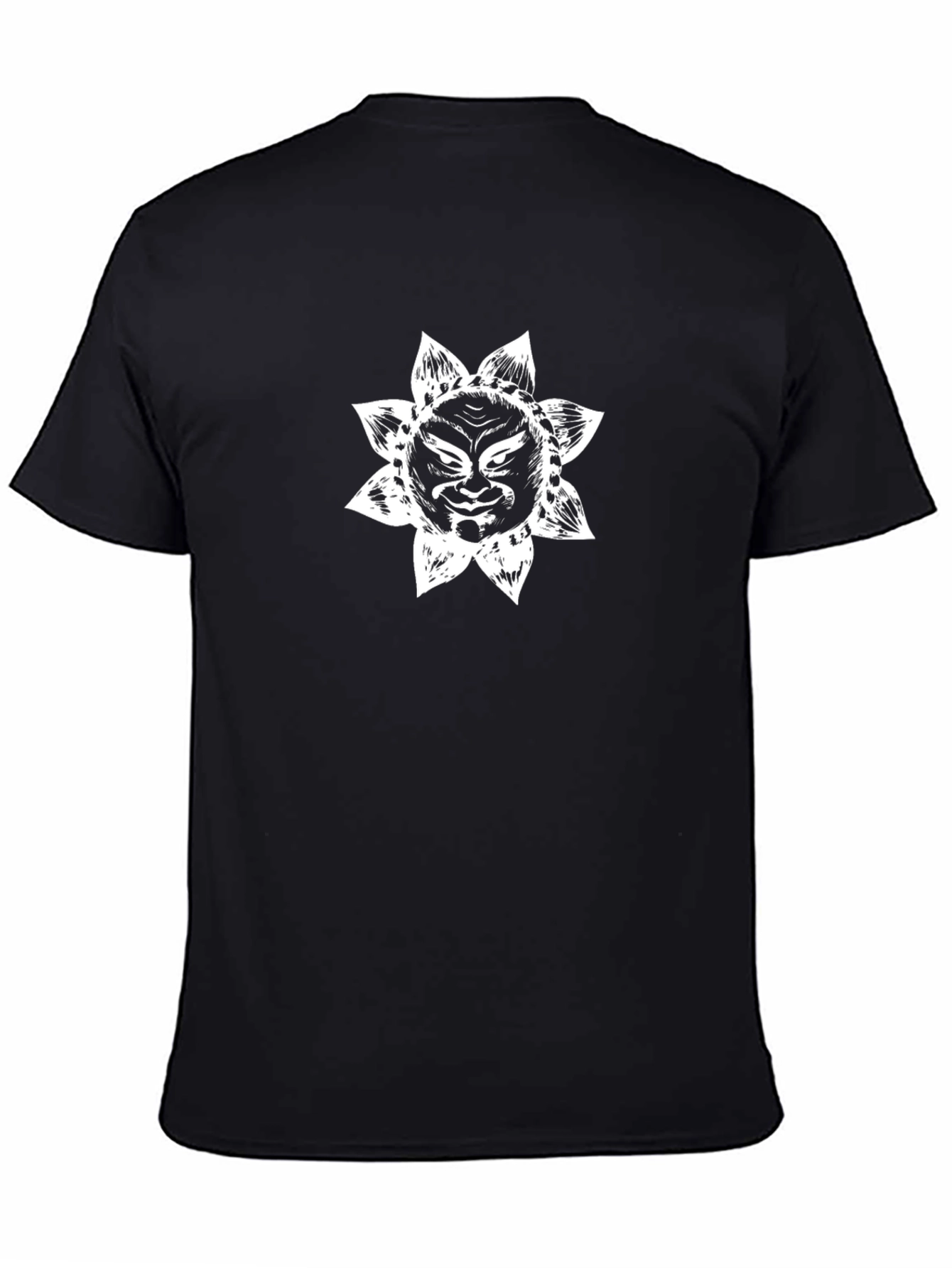 Black T-Shirt with Sun Face Graphic