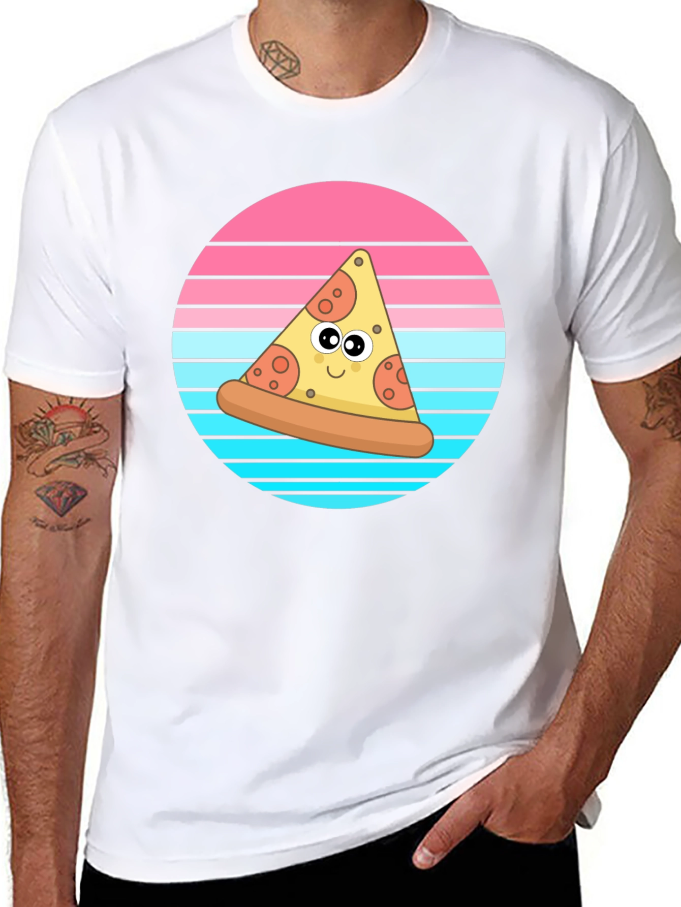 Cartoon Pizza Slice Graphic T-Shirt
