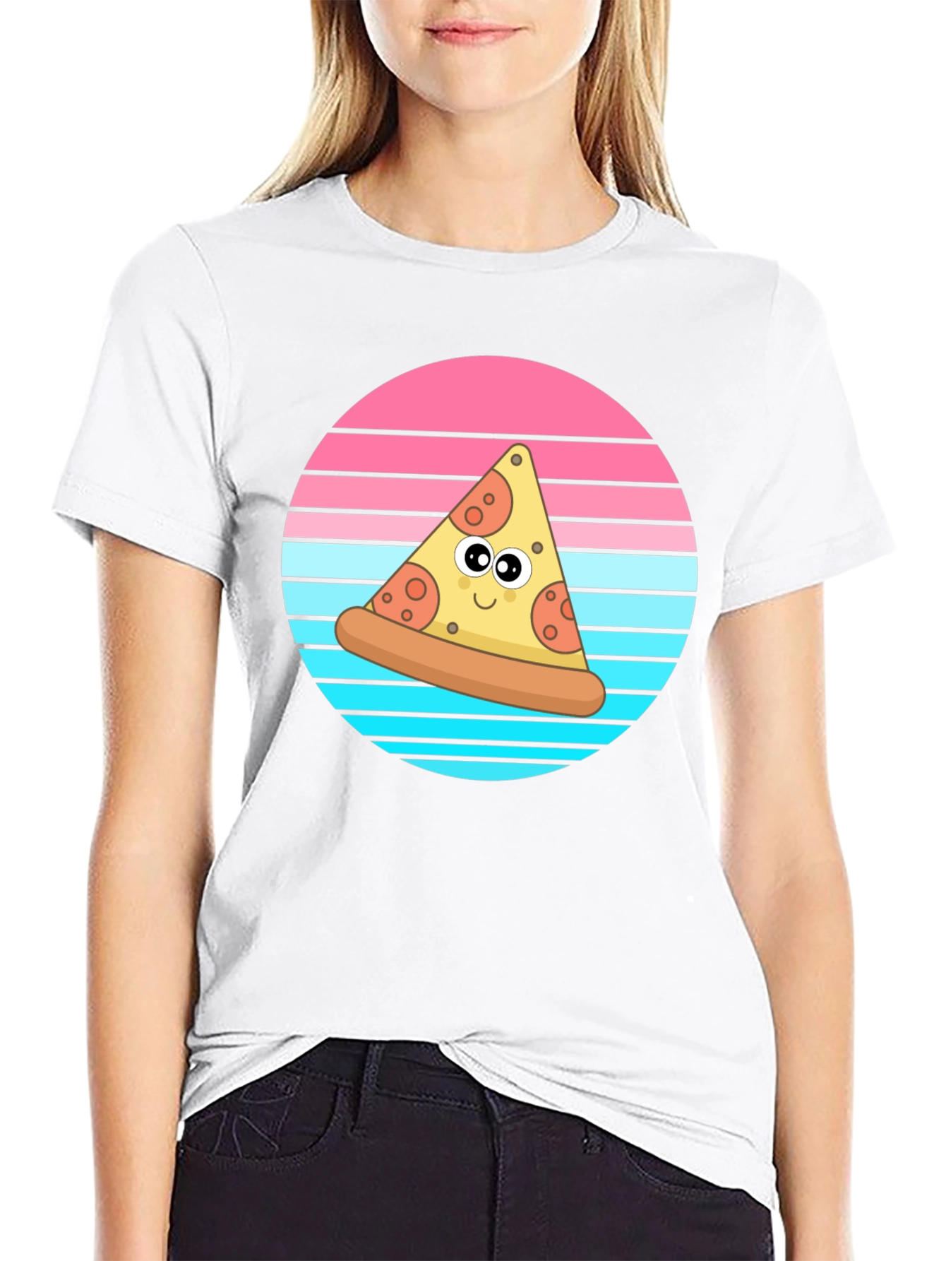 Cartoon Pizza Slice Graphic T-Shirt