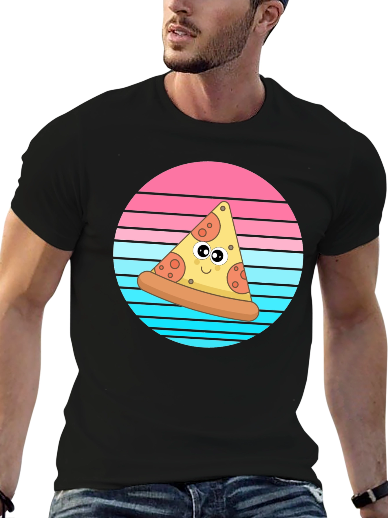 Cartoon Pizza Slice Graphic T-Shirt