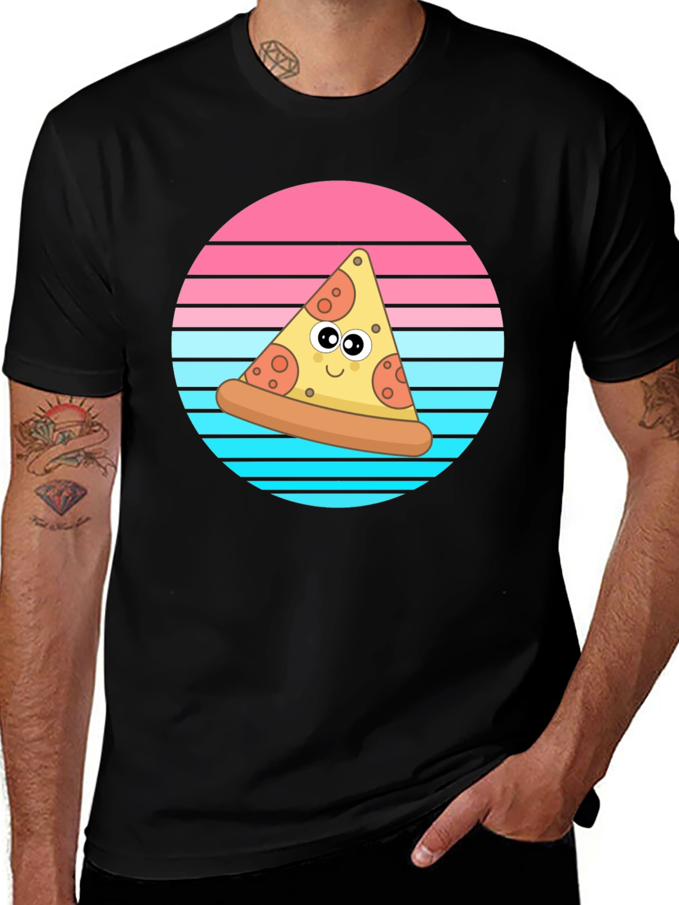 Cartoon Pizza Slice Graphic T-Shirt