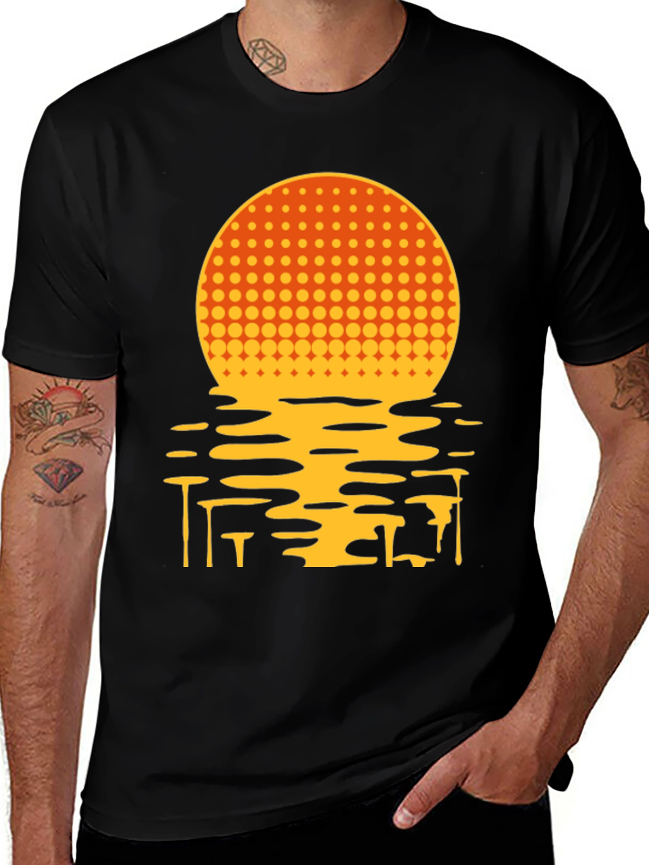 Retro Sunset Graphic Tee - Black Cotton Blend