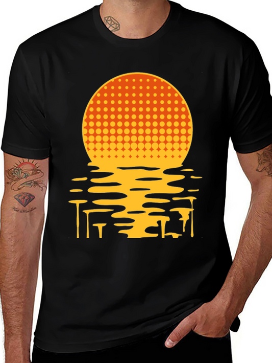 Retro Sunset Graphic Tee - Black Cotton Blend