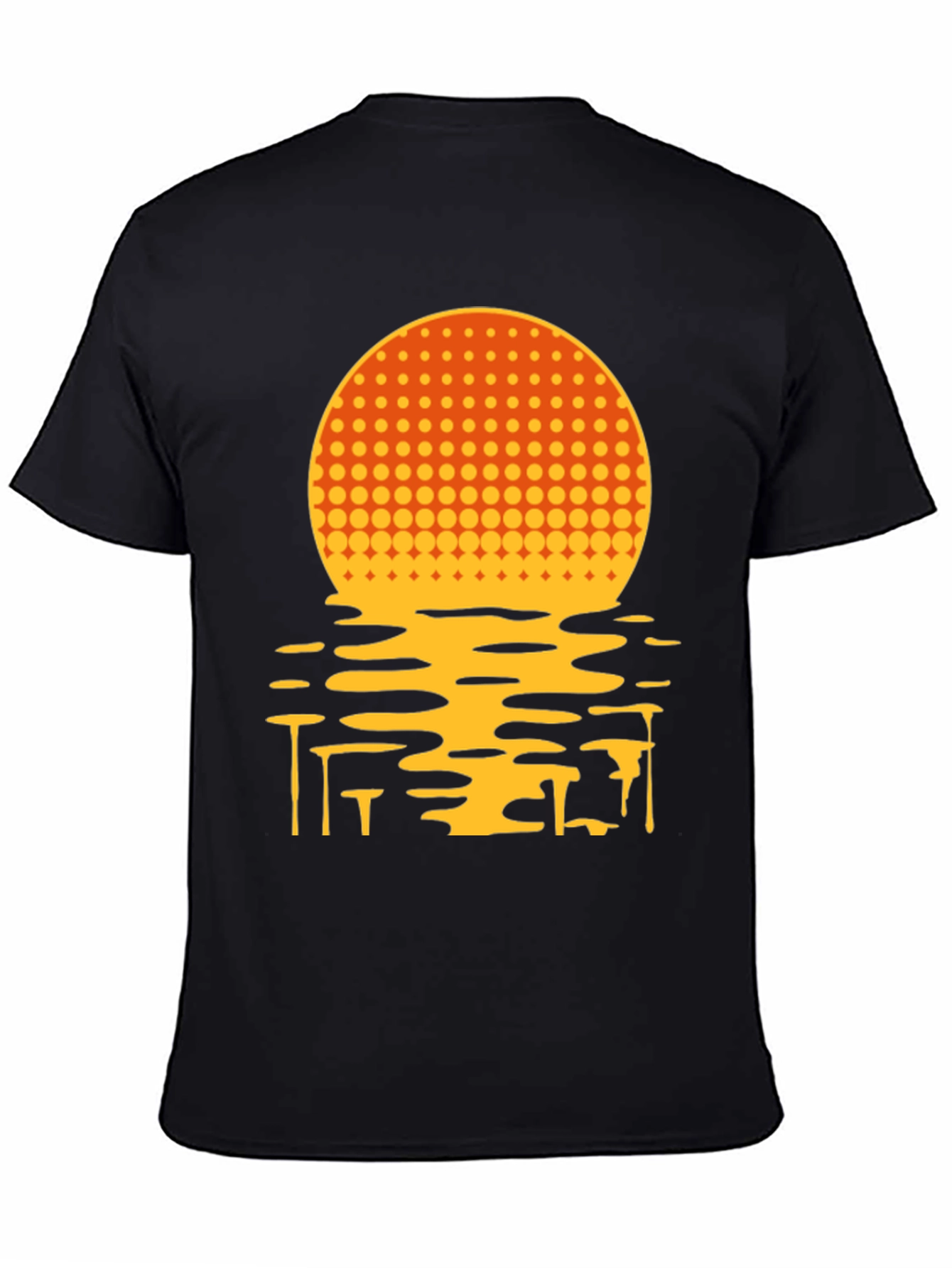 Retro Sunset Graphic Tee - Black Cotton Blend