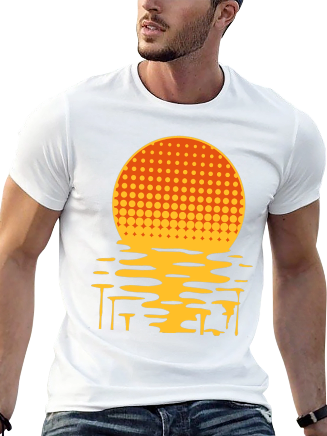 Retro Sunset Graphic Tee - Black Cotton Blend