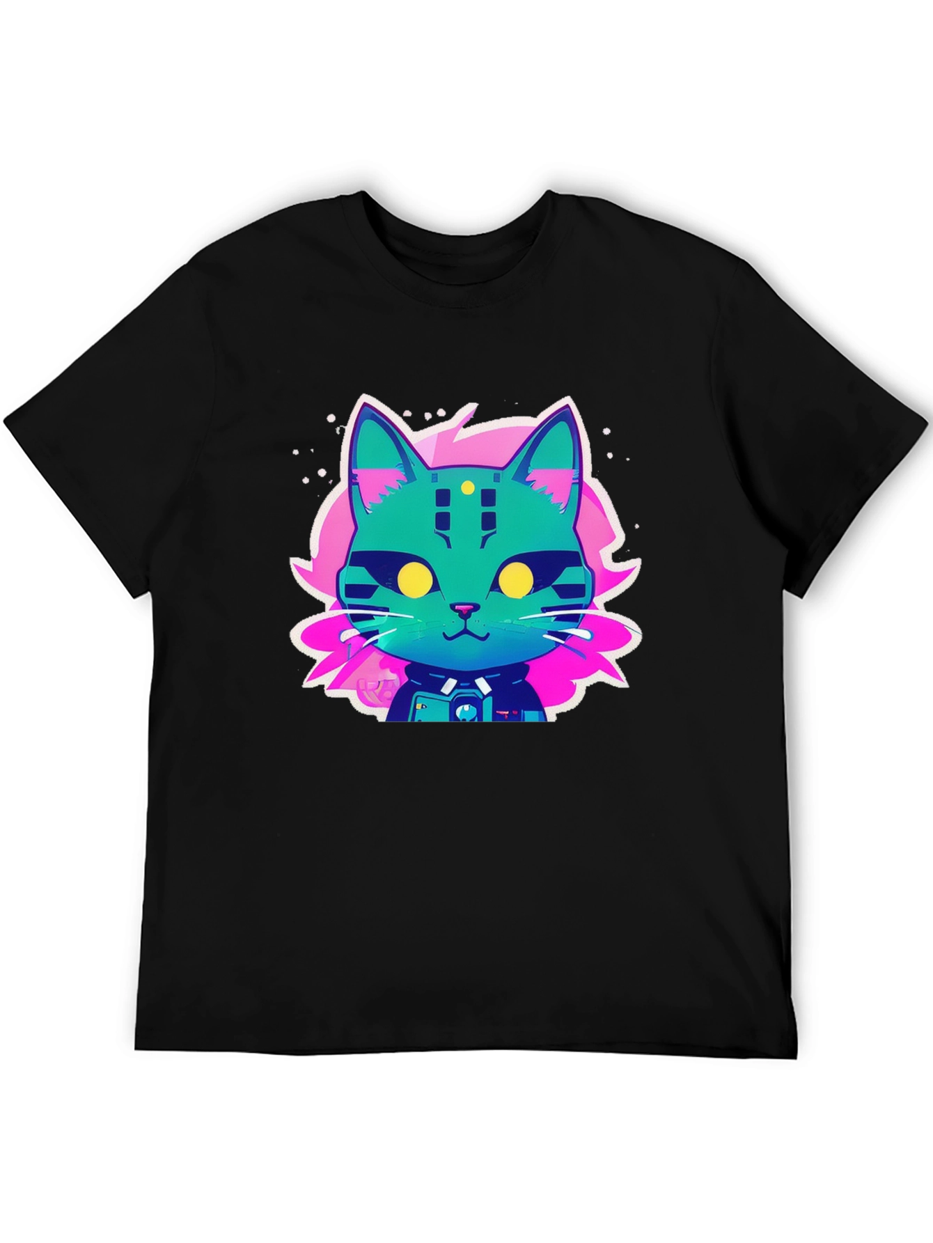 Cyberpunk Cat Graphic T-Shirt - Black Cotton Tee