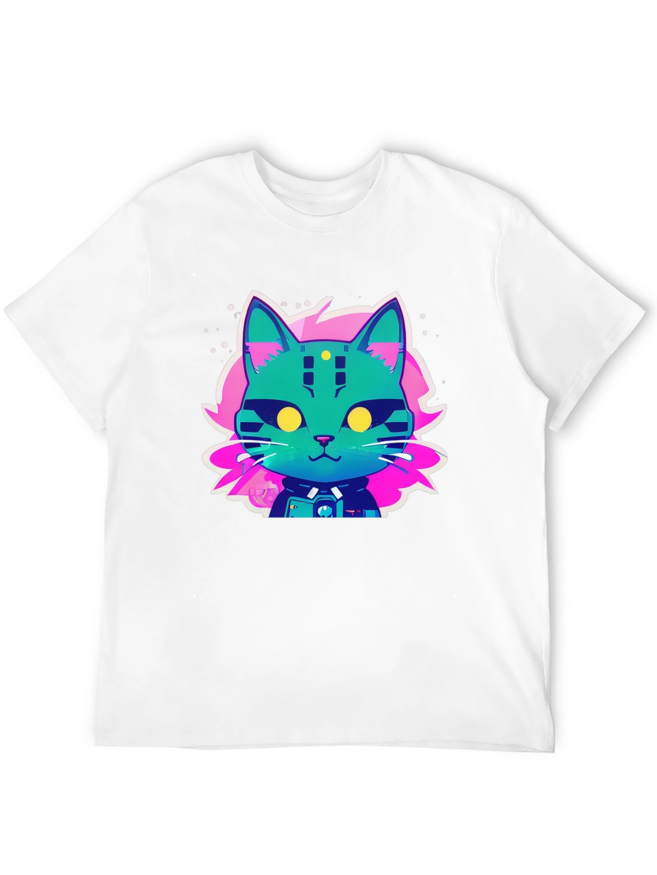 Cyberpunk Cat Graphic T-Shirt - Black Cotton Tee