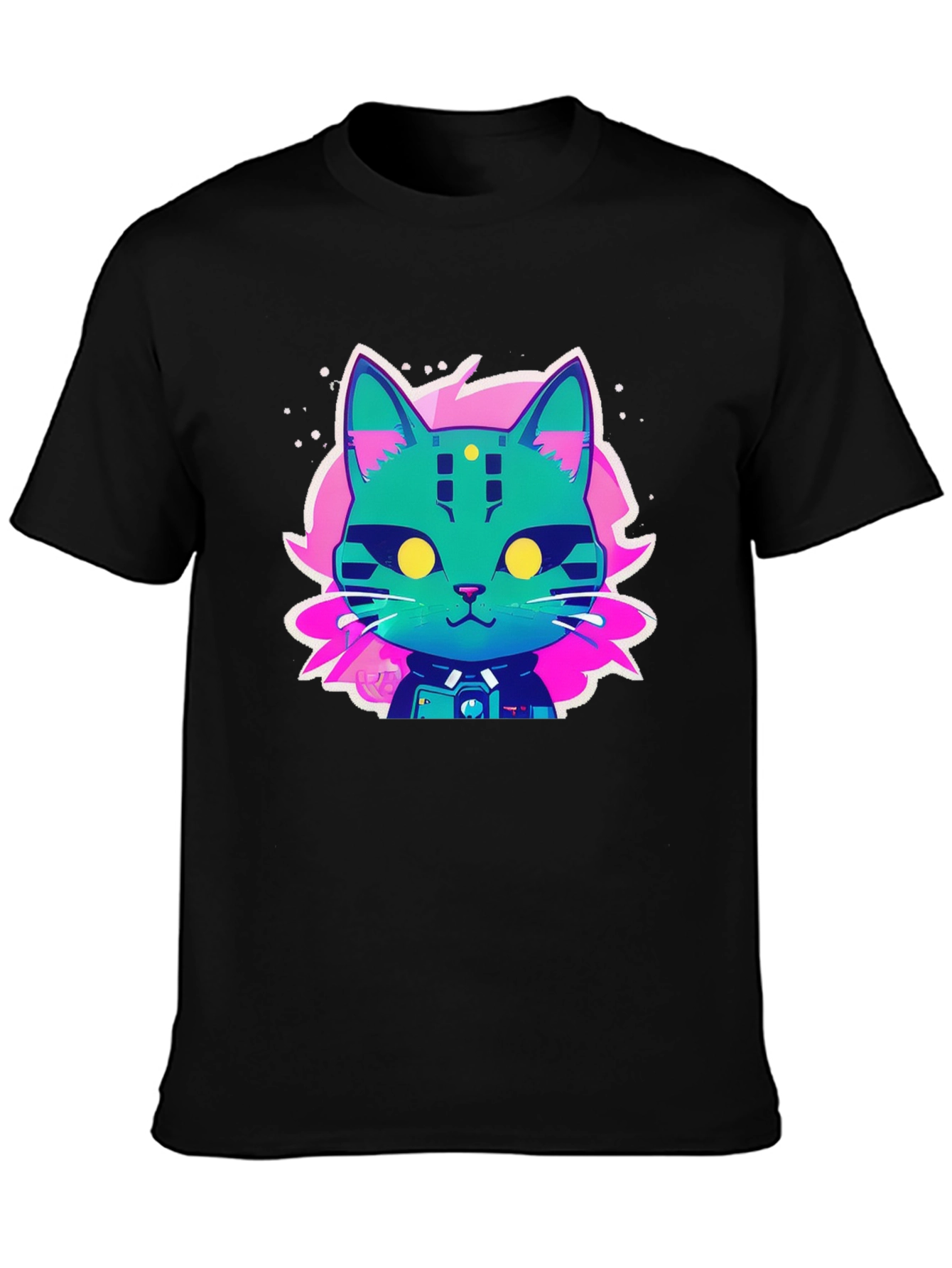 Cyberpunk Cat Graphic T-Shirt - Black Cotton Tee