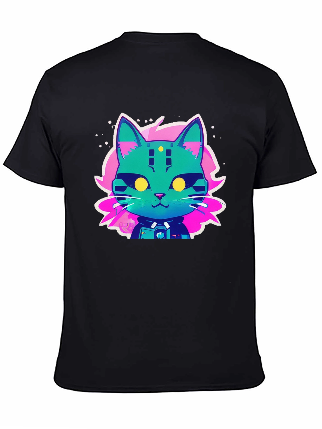 Cyberpunk Cat Graphic T-Shirt - Black Cotton Tee