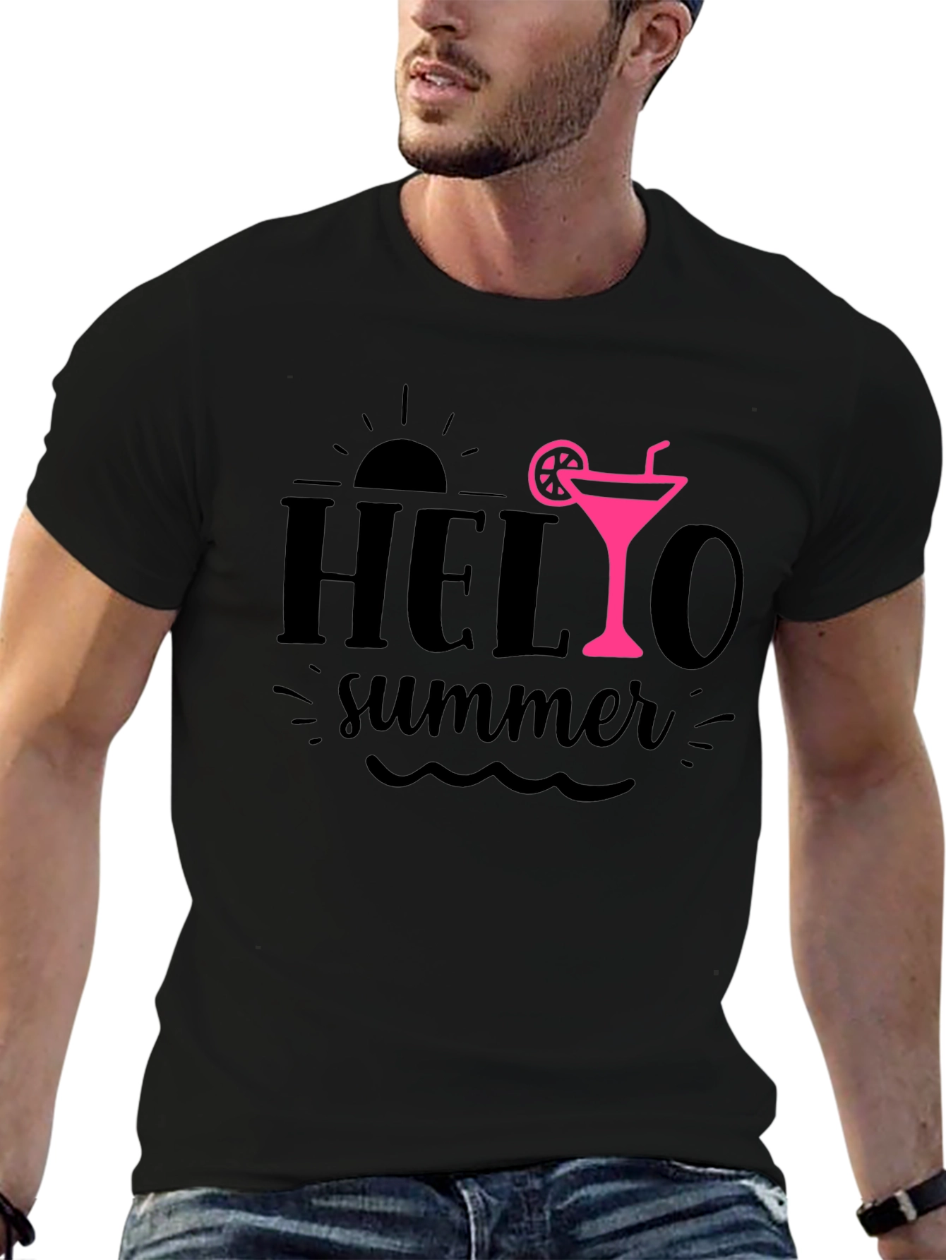 Hello Summer Black Graphic Tee