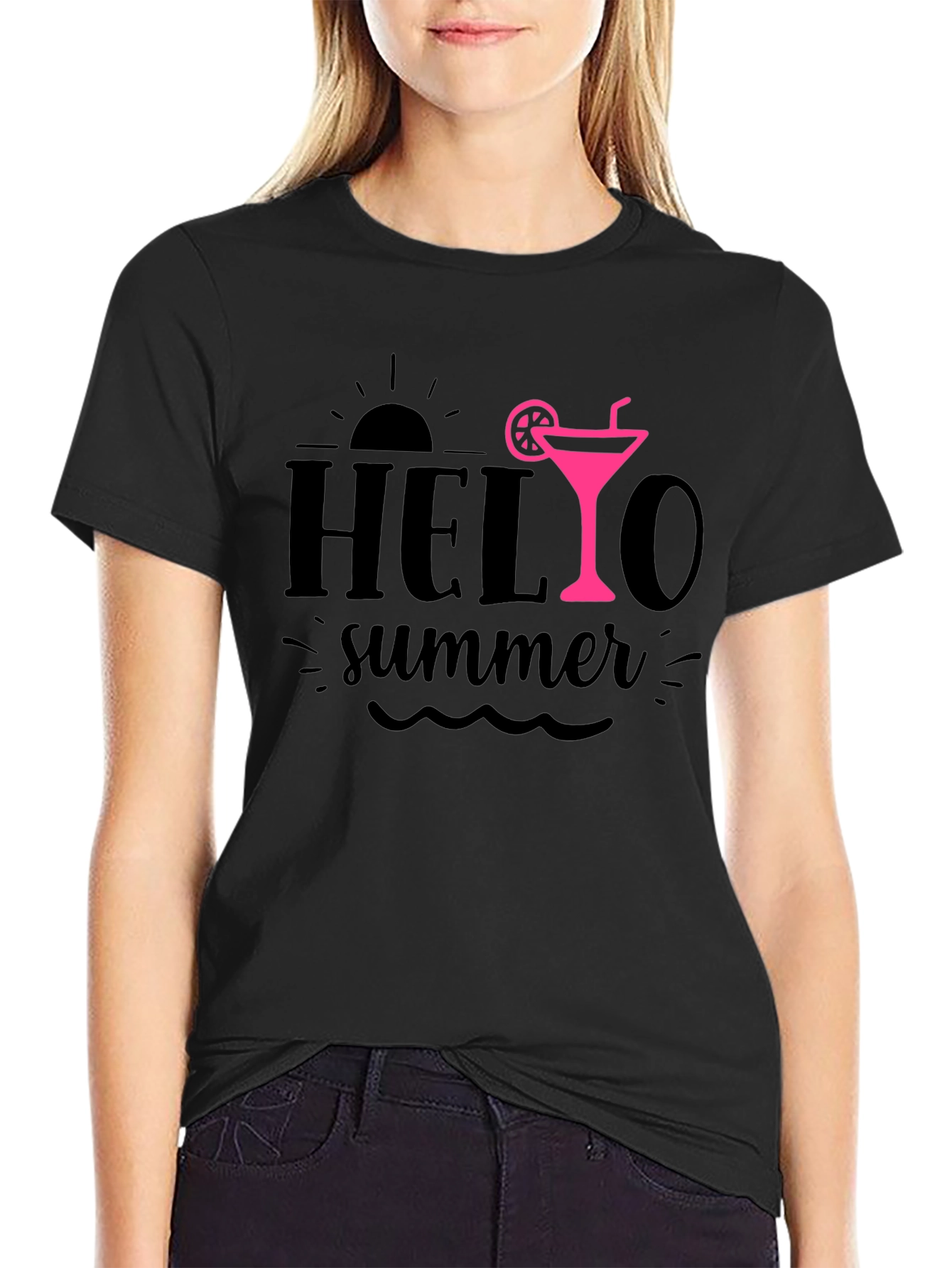 Hello Summer Black Graphic Tee