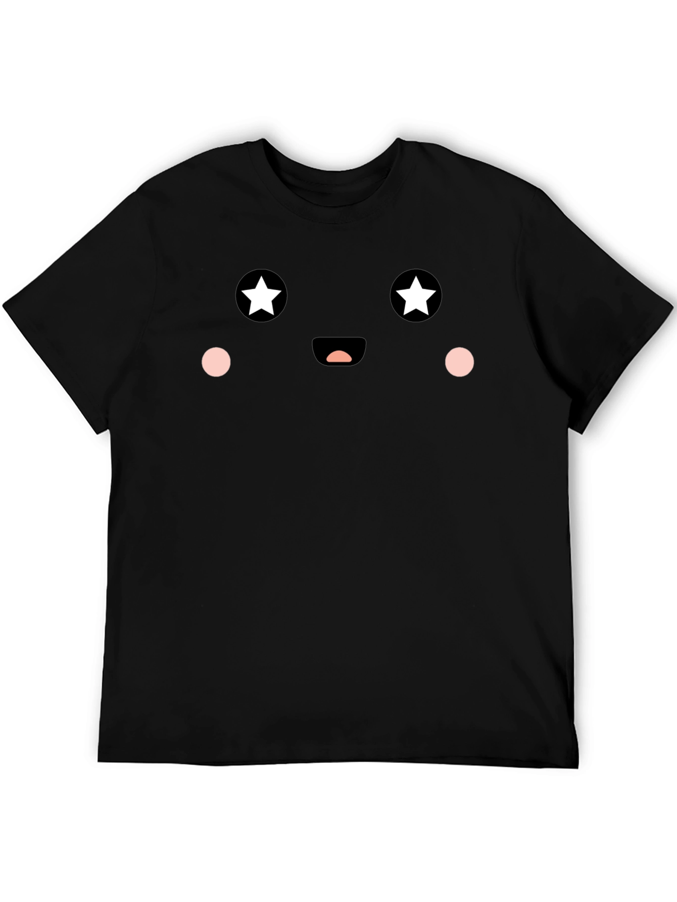 Cute Star Eyes Face Graphic Tee - Black T-Shirt