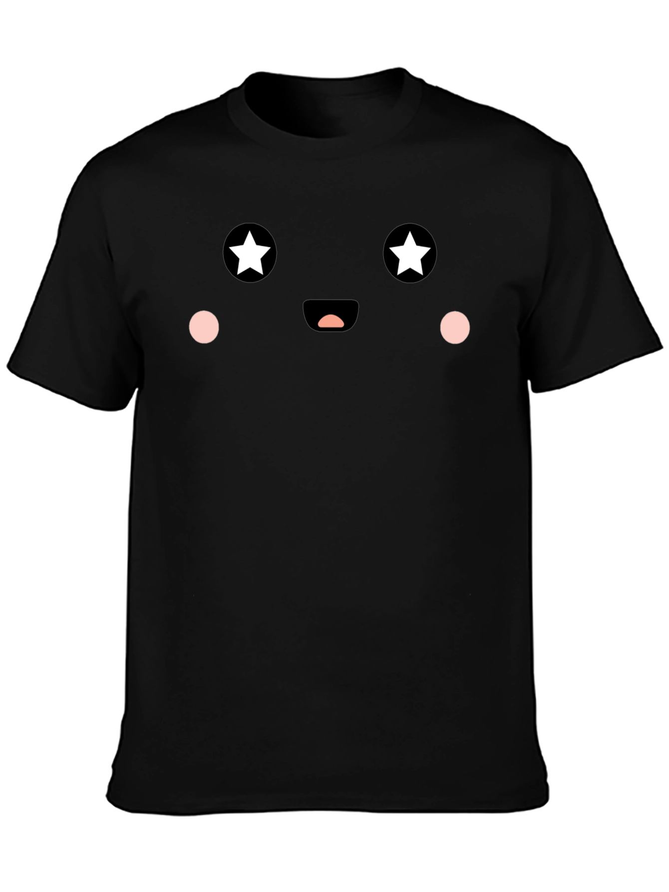 Cute Star Eyes Face Graphic Tee - Black T-Shirt