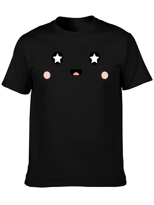 Cute Star Eyes Face Graphic Tee - Black T-Shirt