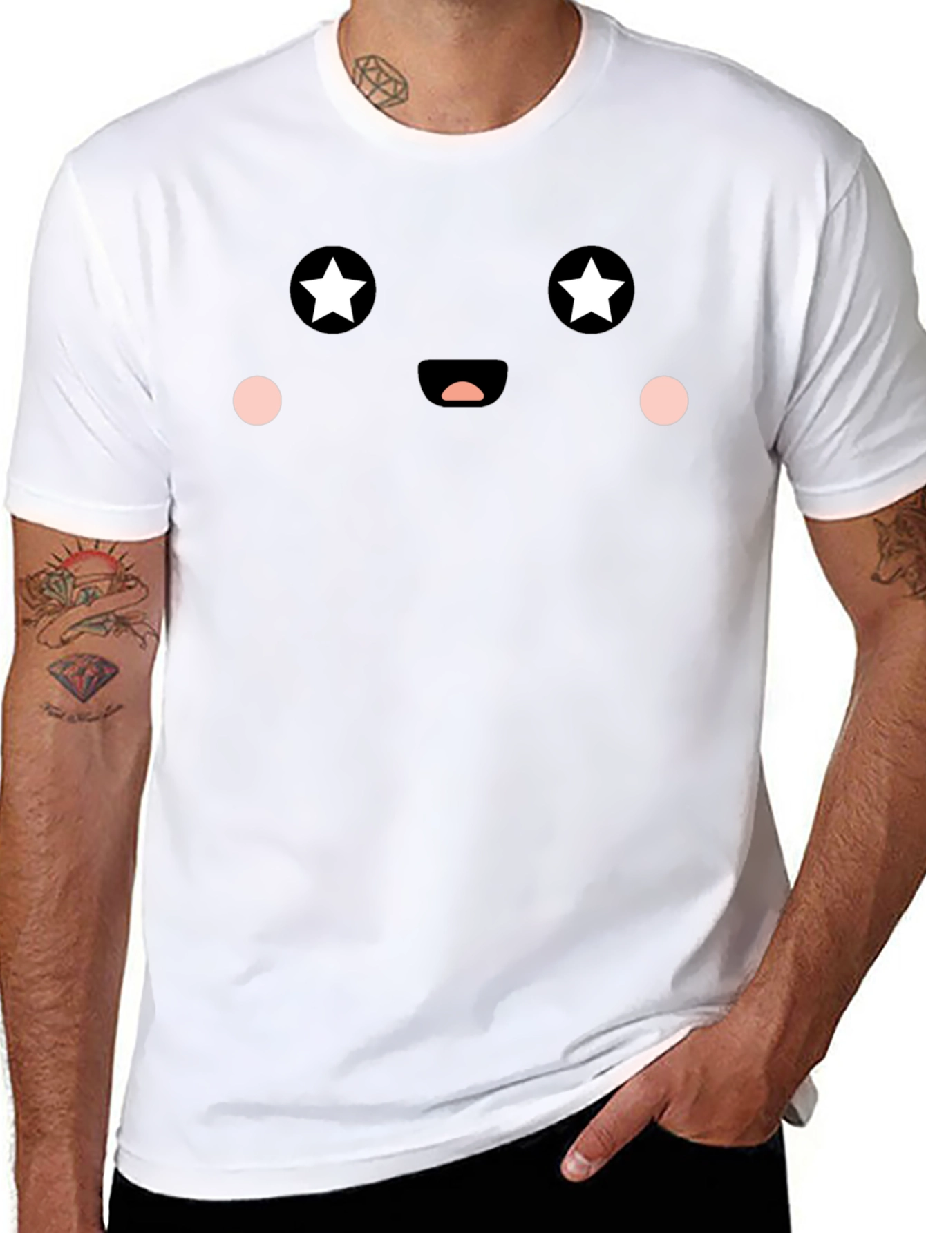 Cute Star Eyes Face Graphic Tee - Black T-Shirt