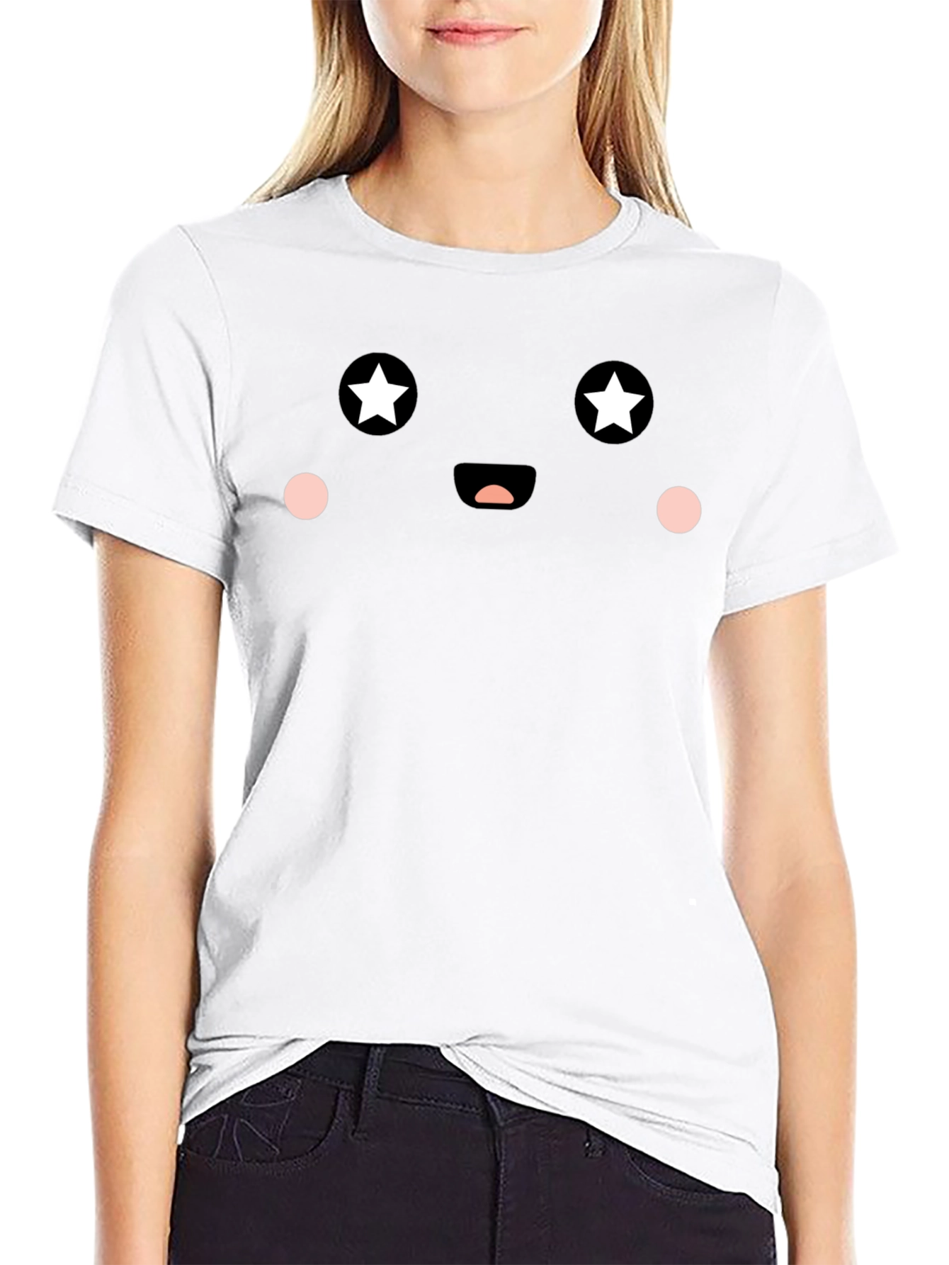 Cute Star Eyes Face Graphic Tee - Black T-Shirt