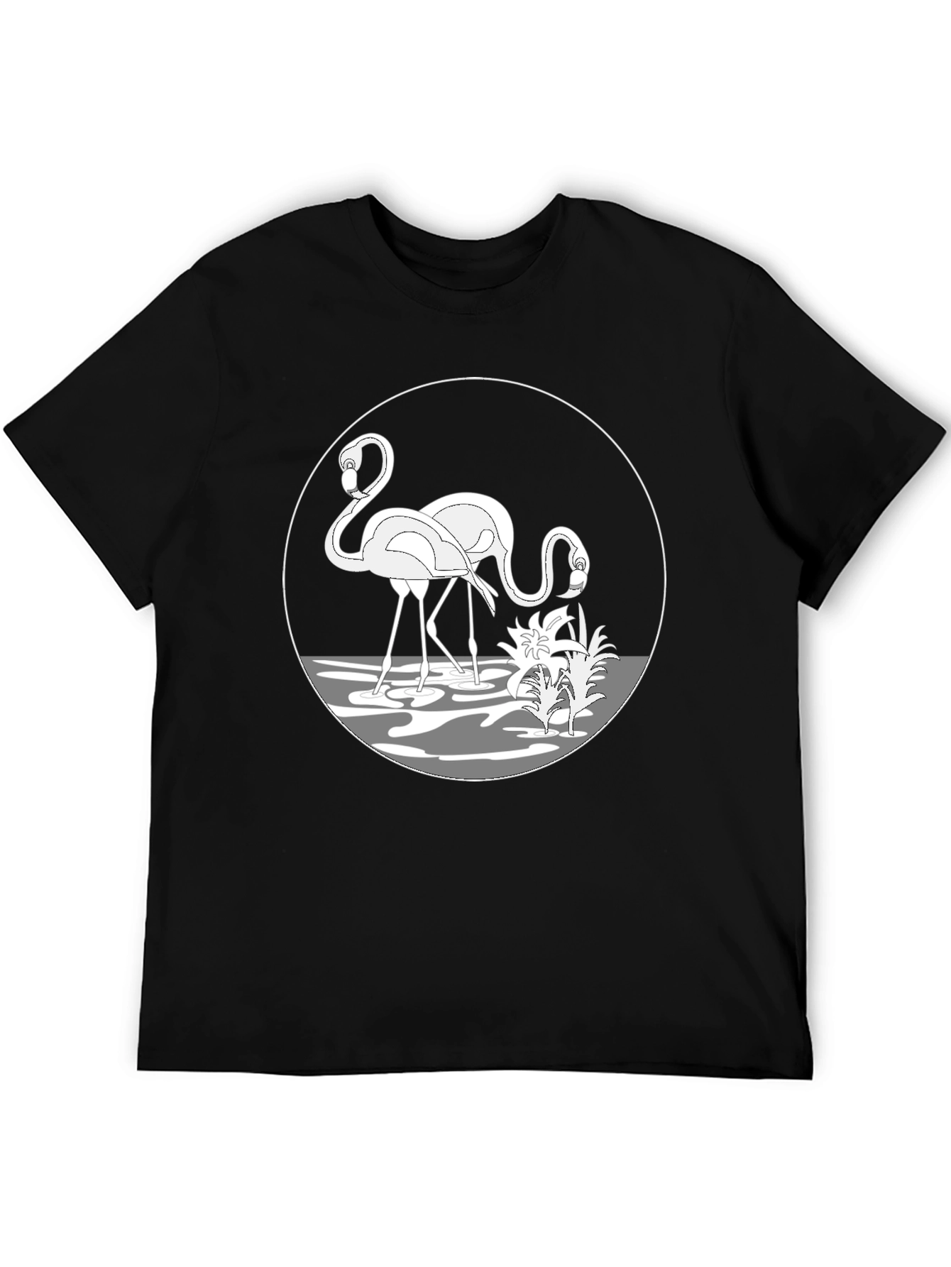 Flamingo Graphic Tee - Black Crew Neck T-Shirt