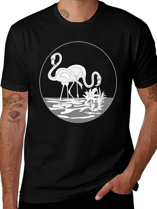 Flamingo Graphic Tee - Black Crew Neck T-Shirt