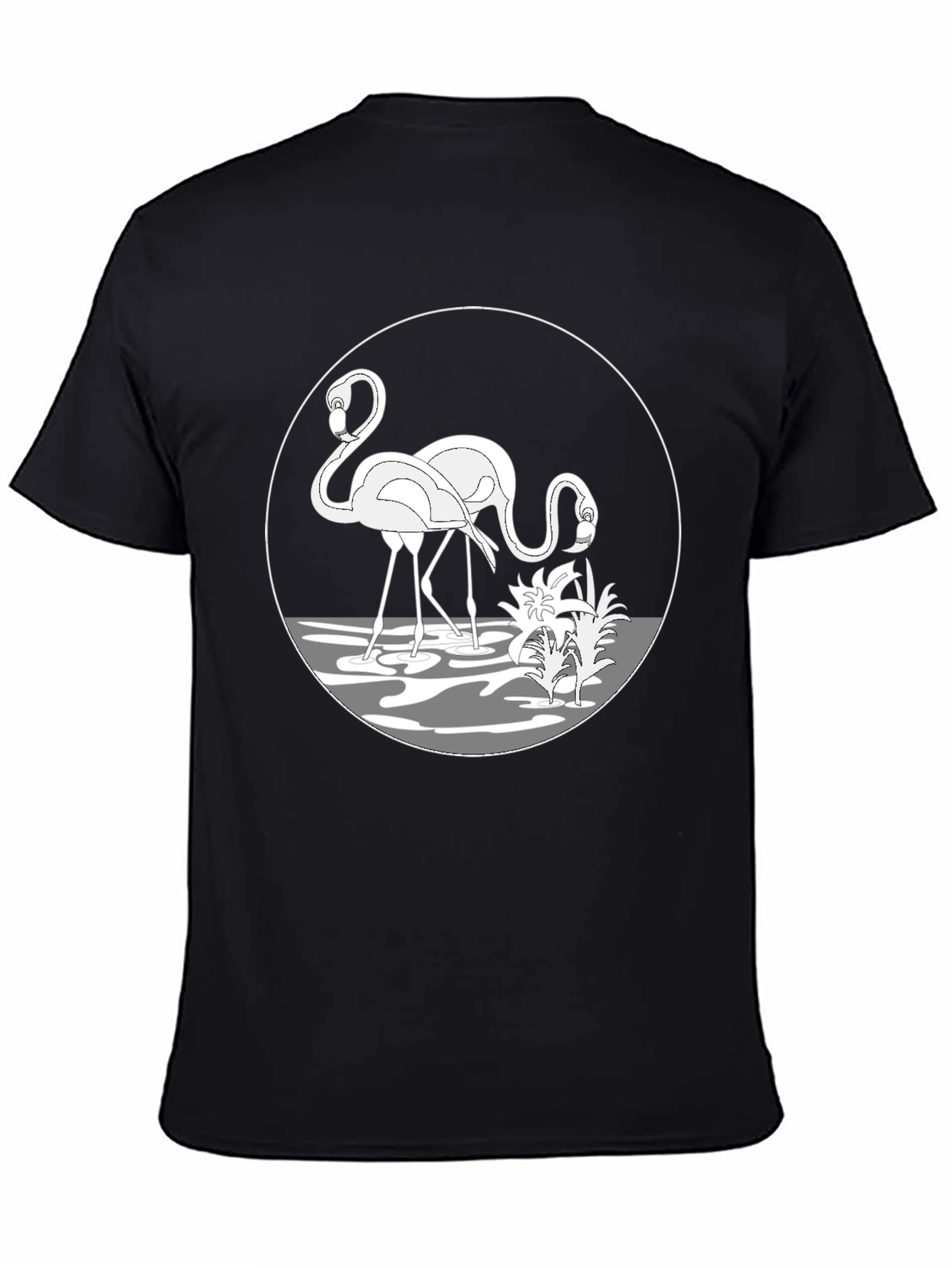 Flamingo Graphic Tee - Black Crew Neck T-Shirt