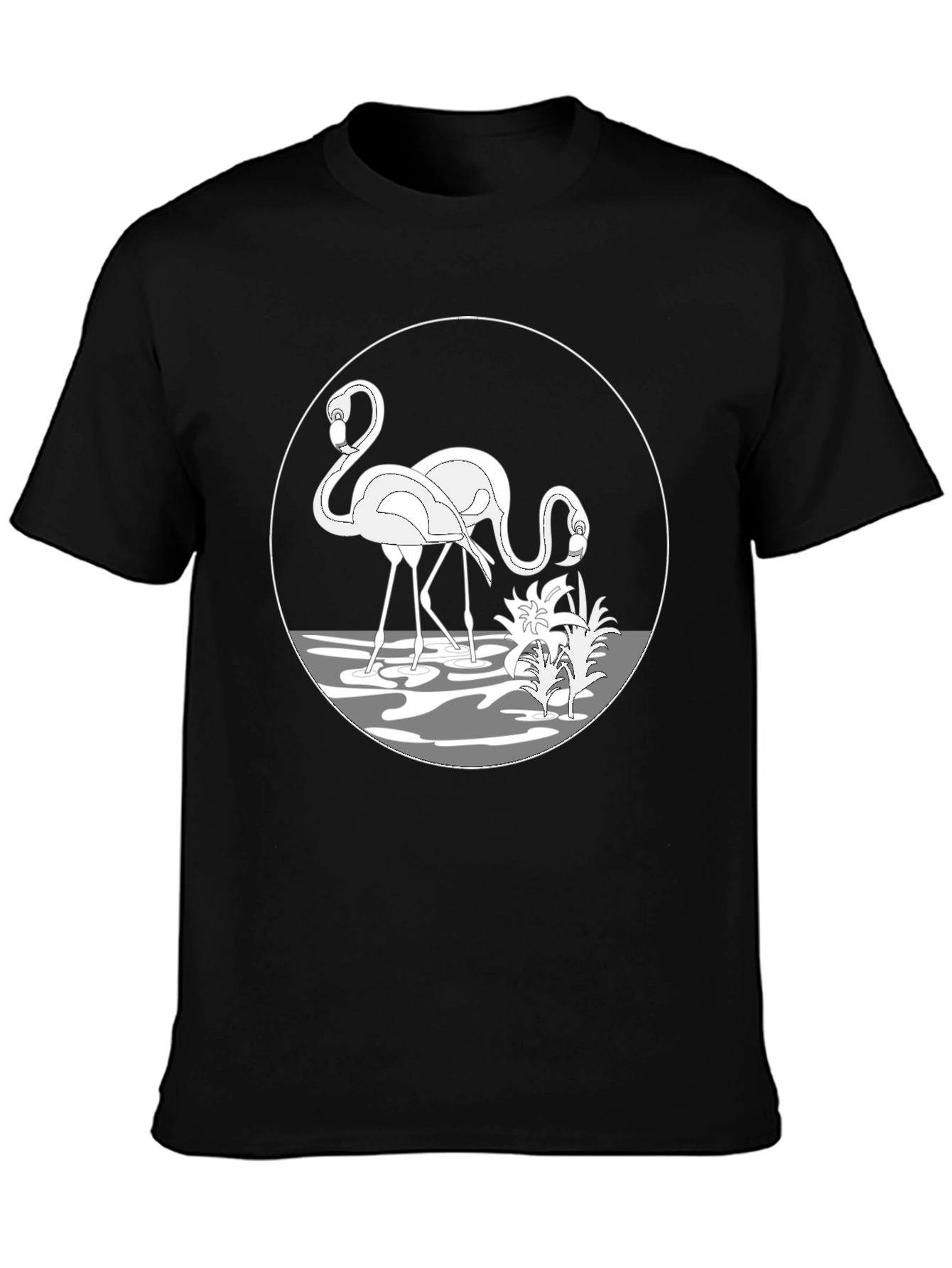 Flamingo Graphic Tee - Black Crew Neck T-Shirt