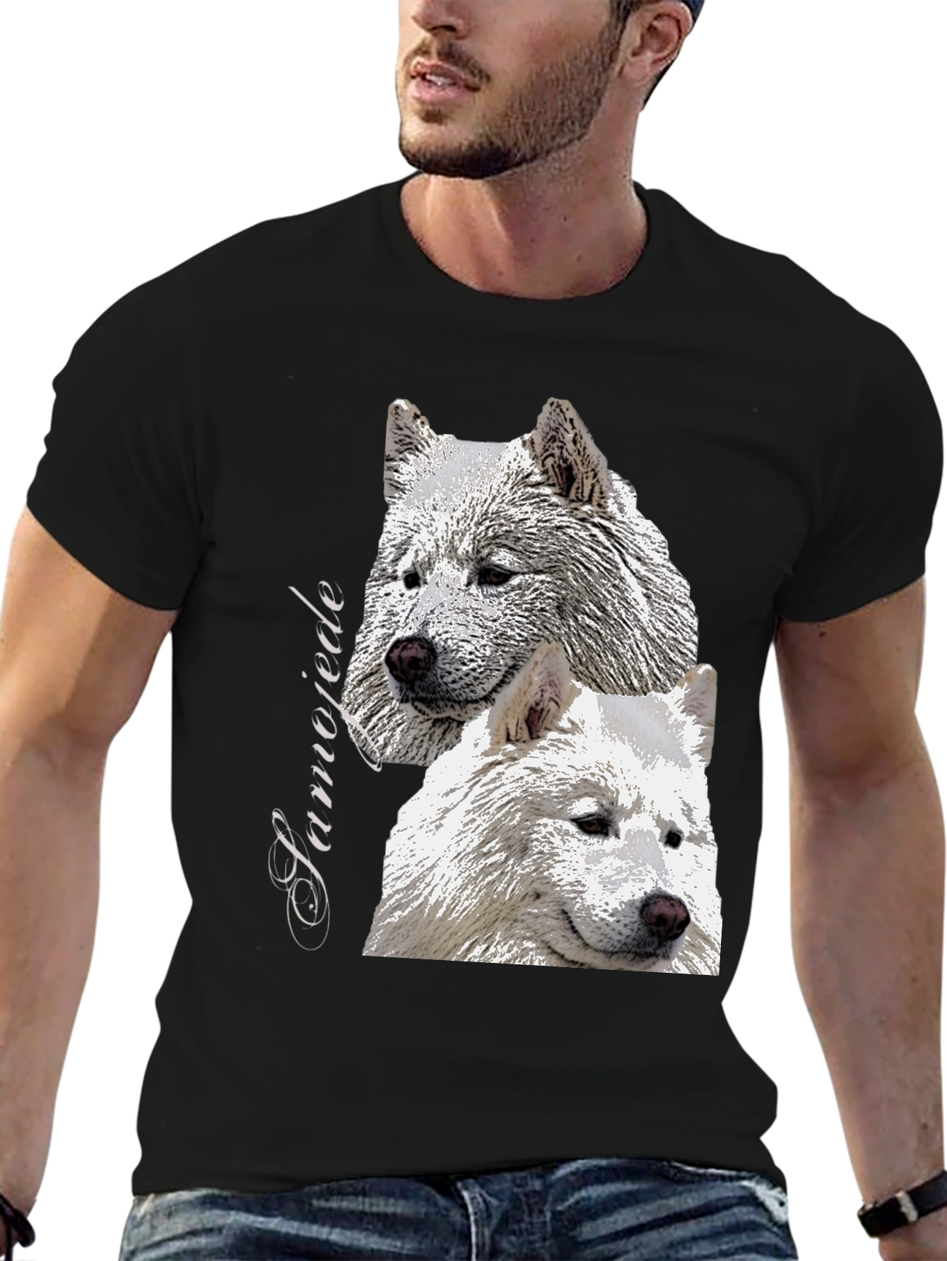 Samojede Dog Graphic Tee - Unisex Black T-Shirt