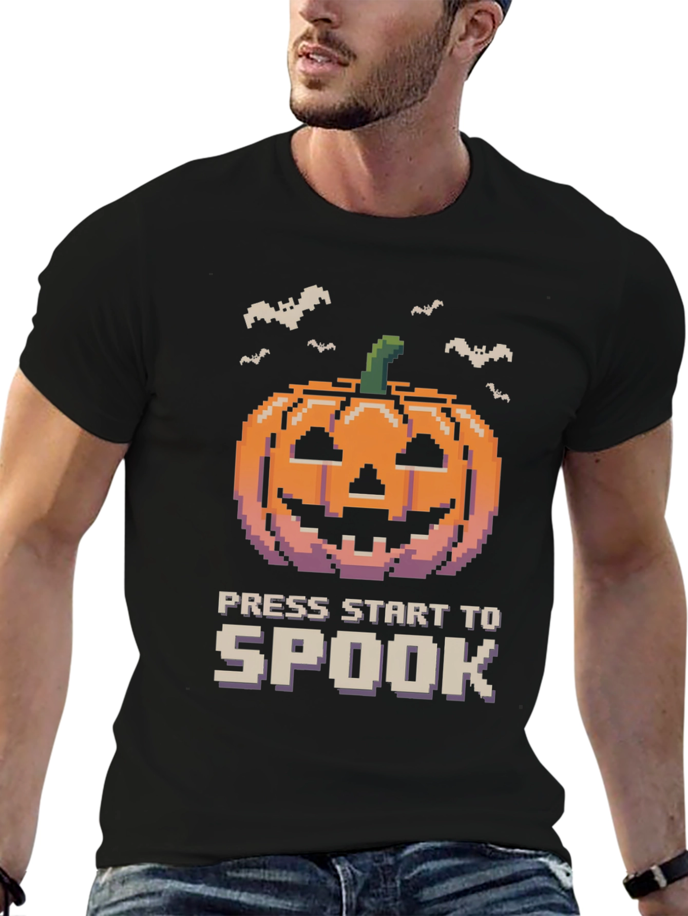 Pixel Pumpkin Press Start to Spook Halloween T-Shirt