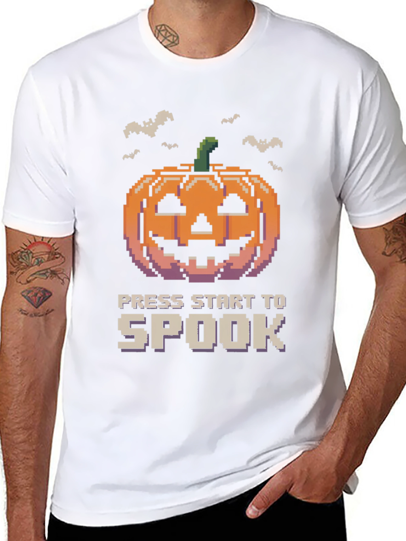 Pixel Pumpkin Press Start to Spook Halloween T-Shirt