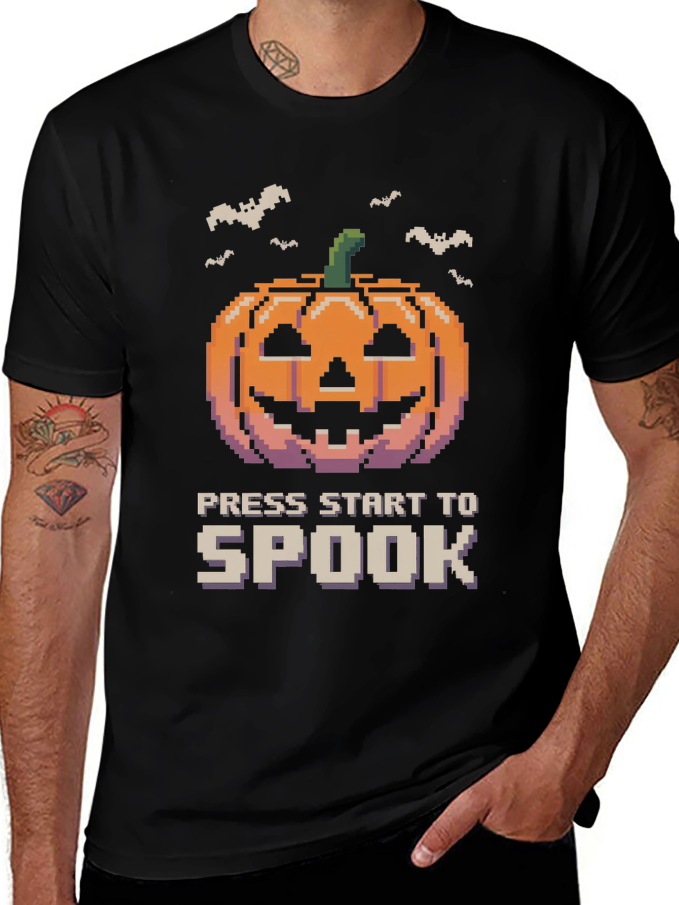 Pixel Pumpkin Press Start to Spook Halloween T-Shirt