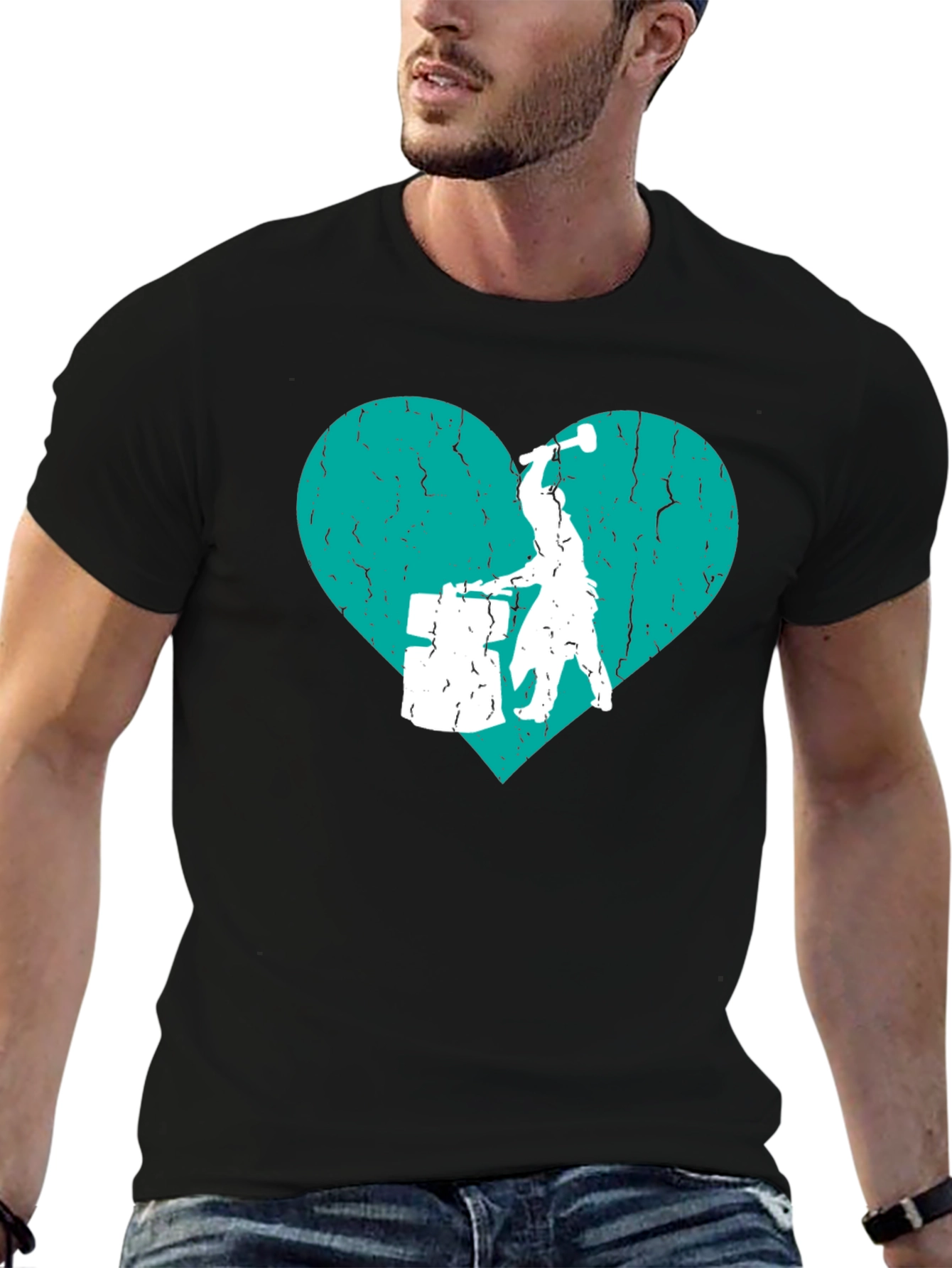 Drummer Heart Graphic Tee - Black Cotton T-Shirt