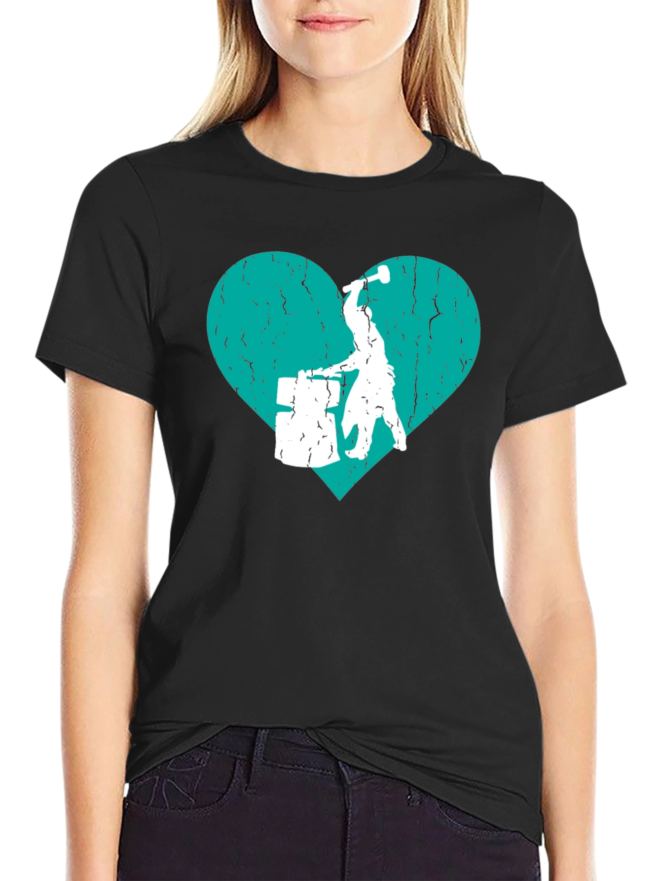 Drummer Heart Graphic Tee - Black Cotton T-Shirt