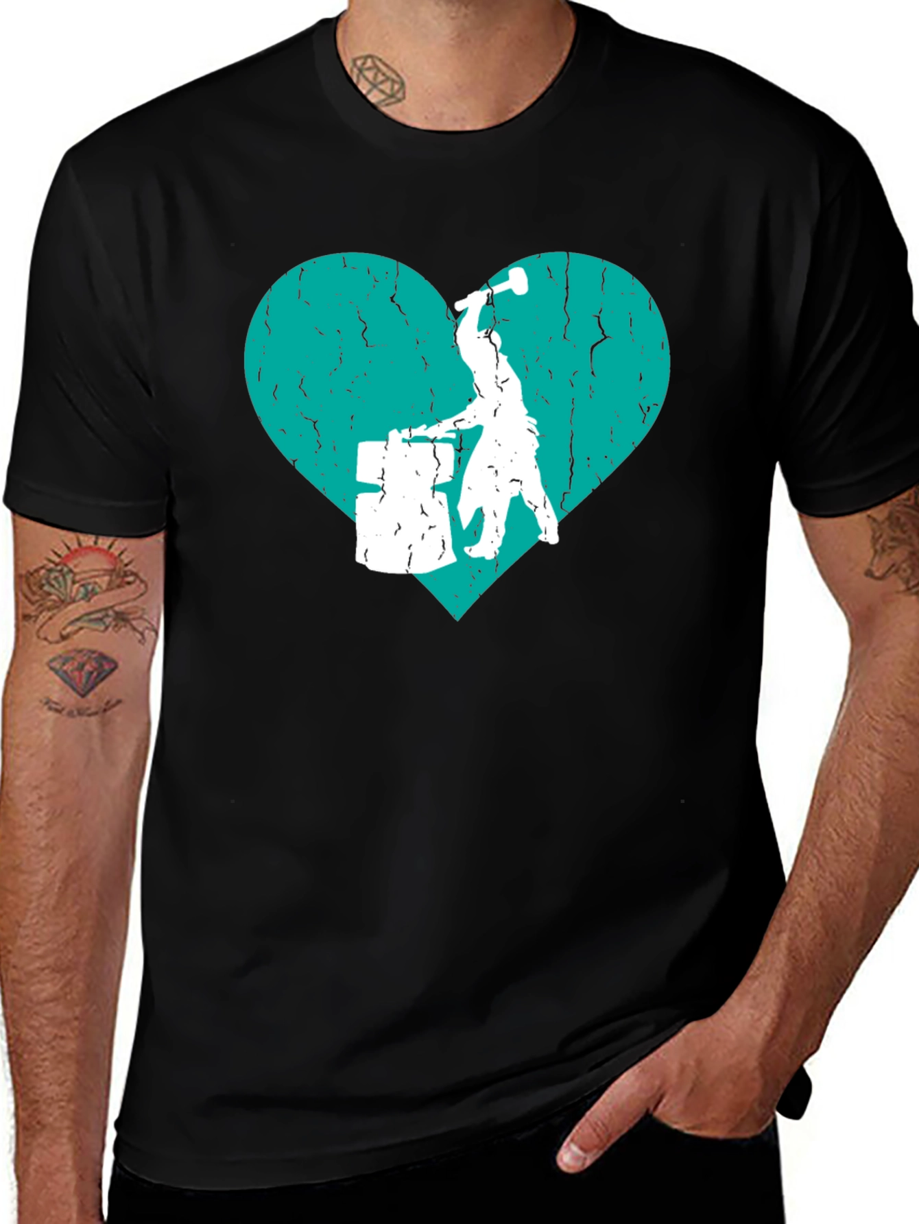 Drummer Heart Graphic Tee - Black Cotton T-Shirt