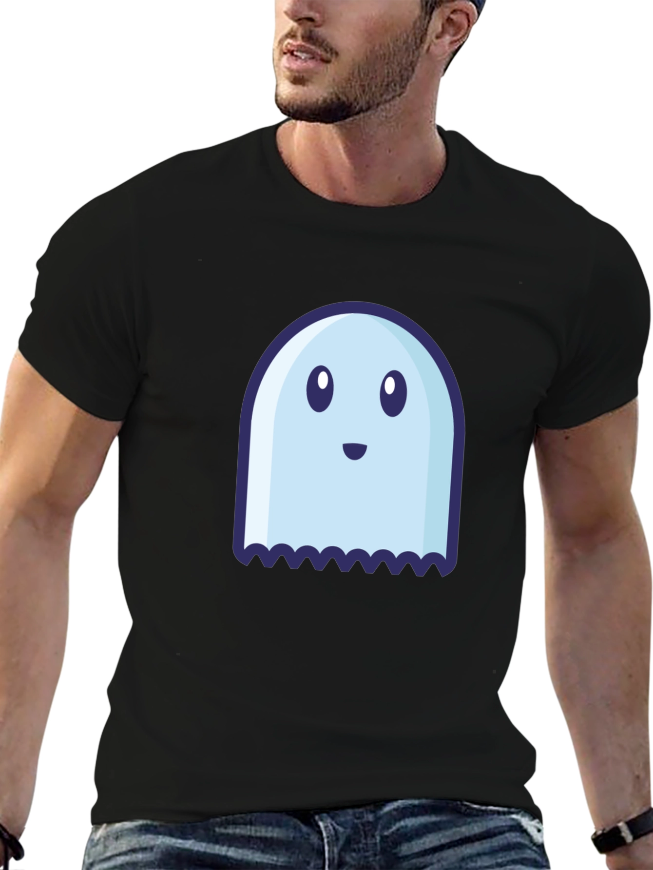 Cute Ghost Graphic Tee - Black Cotton Blend Shirt